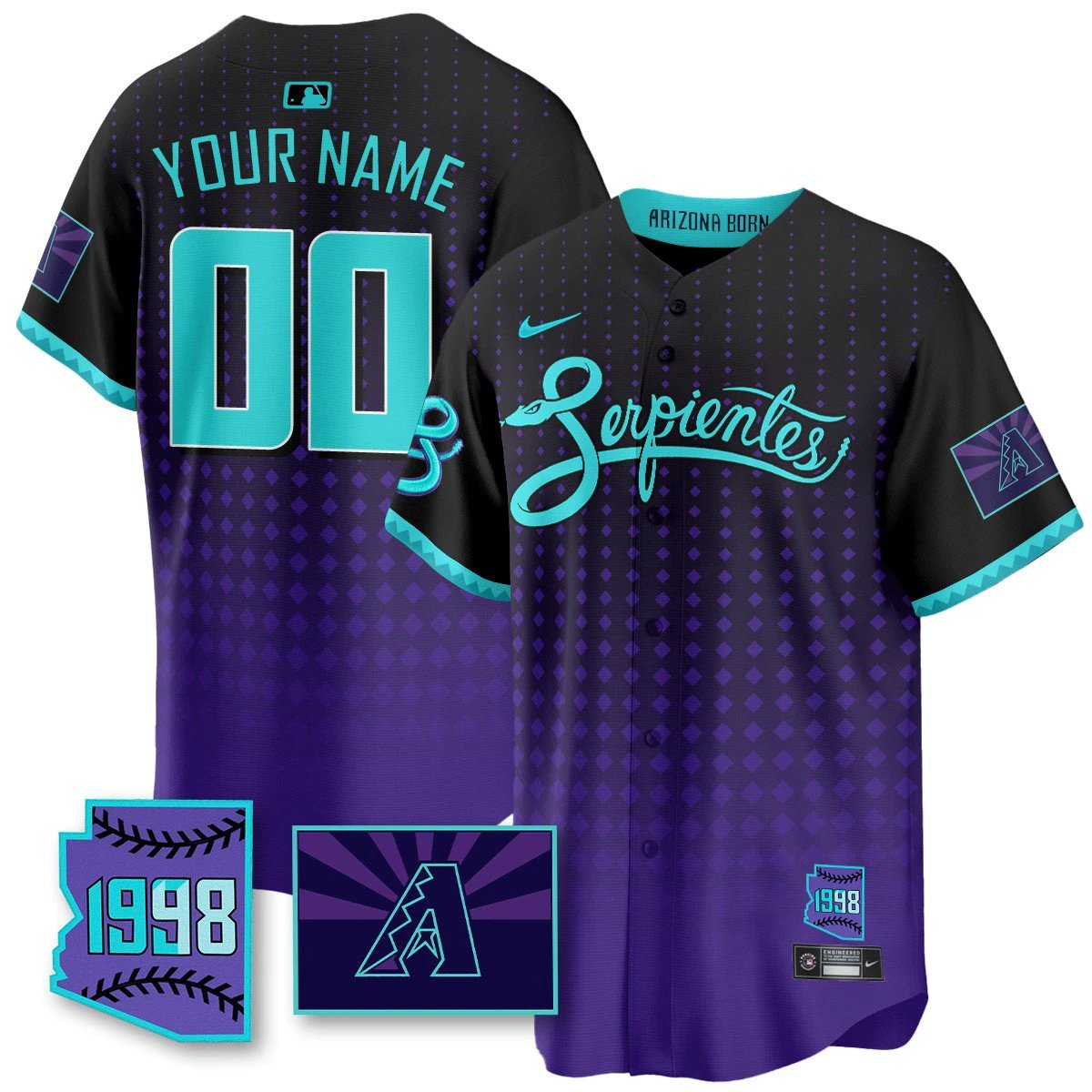 Custom Name/Gender Arizona Diamondbacks Purple for Second “Serpientes” City Connect Jersey - All Stitched by Arizona Diamondbacks