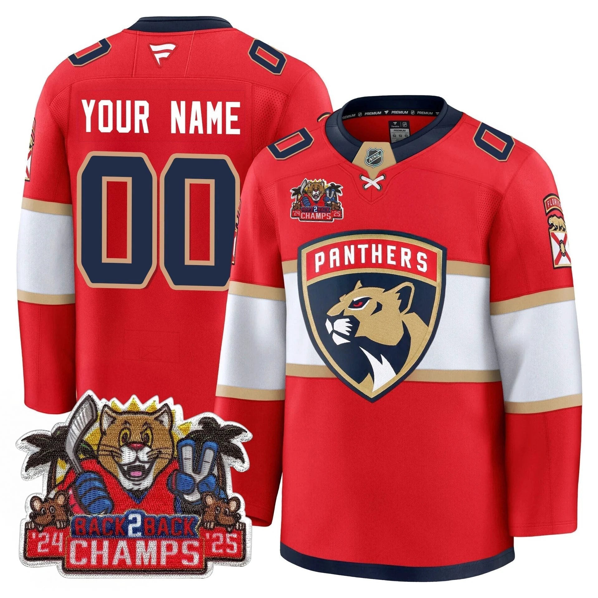 Florida Panthers 2025 Stanley Cup B2B Champions Jersey - All Stitched by Florida Panthers