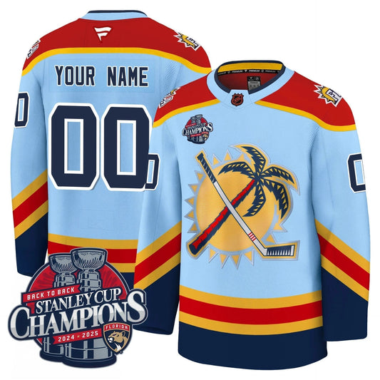Custom Florida Panthers 2025 Stanley Cup B2B Champions Jersey N1 - All Stitched by Florida Panthers