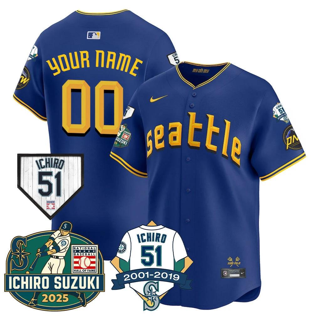Seattle Mariners Ichiro Number Retirement Custom Jersey - All Stitched by Seattle Mariners