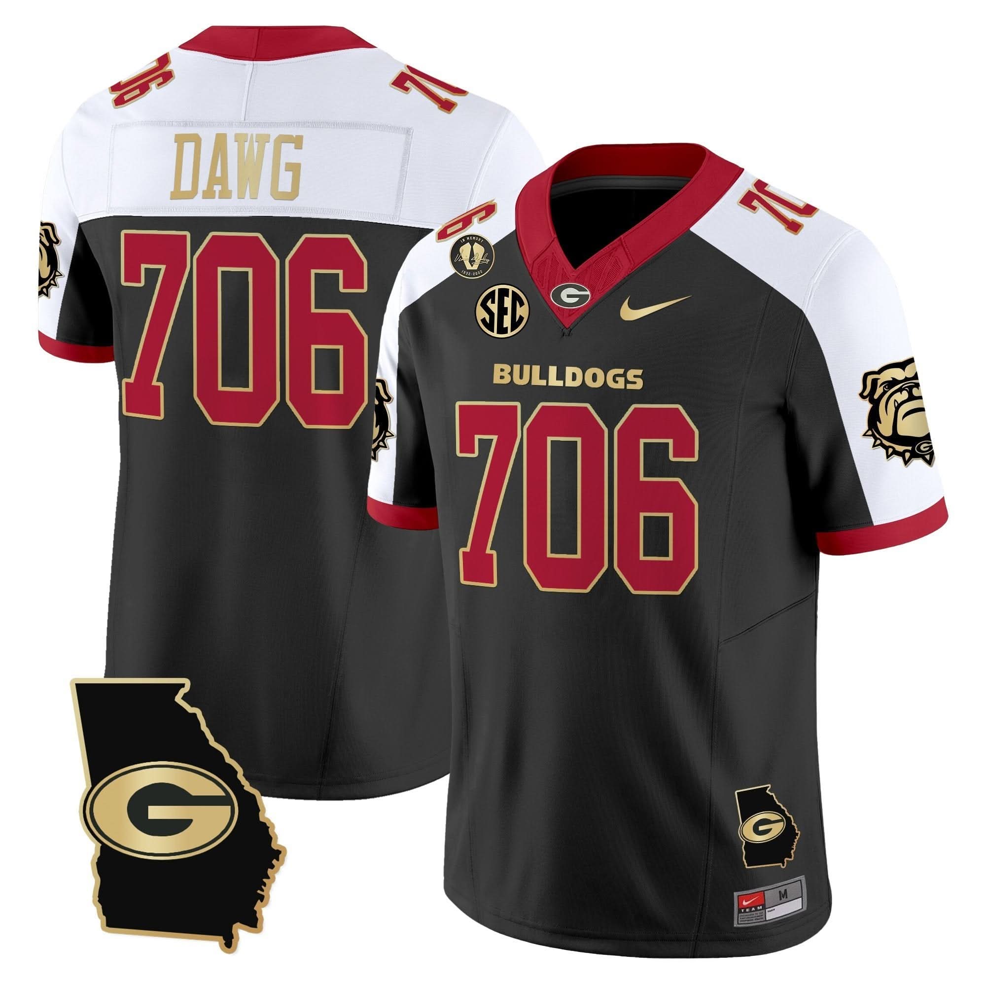 GB 2025 Georgia Map & Vince Dooley Patch Vapor Limited Jersey by Georgia Bulldogs