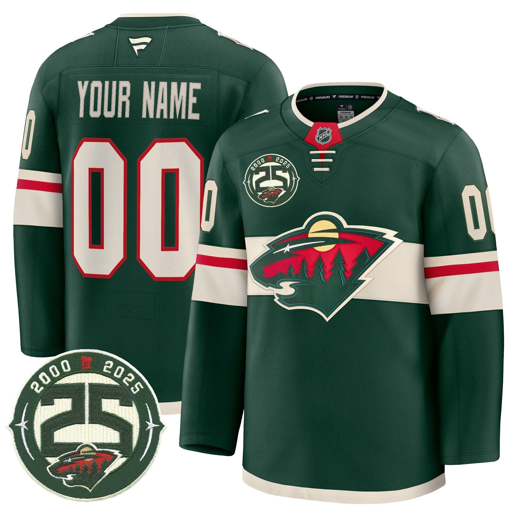 Minnesota Wild 25th Anniversary Patch Premium Custom Jersey - All Stitched by Minnesota Wild