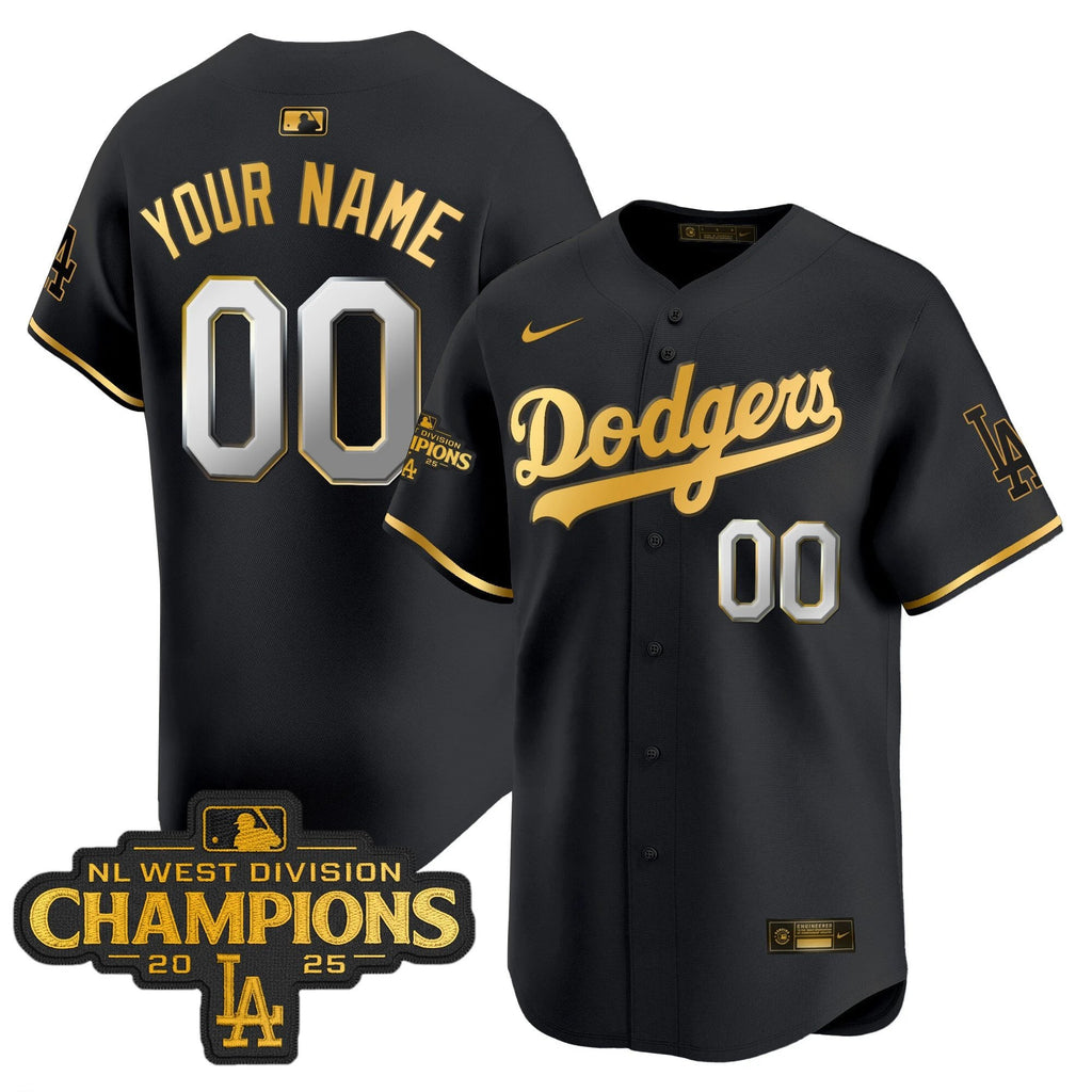 Dodgers 2025 NL West Division Champions Patch Gold Trim Vapor Premier Limited Custom Jersey - All Stitched by Los Angeles Dodgers