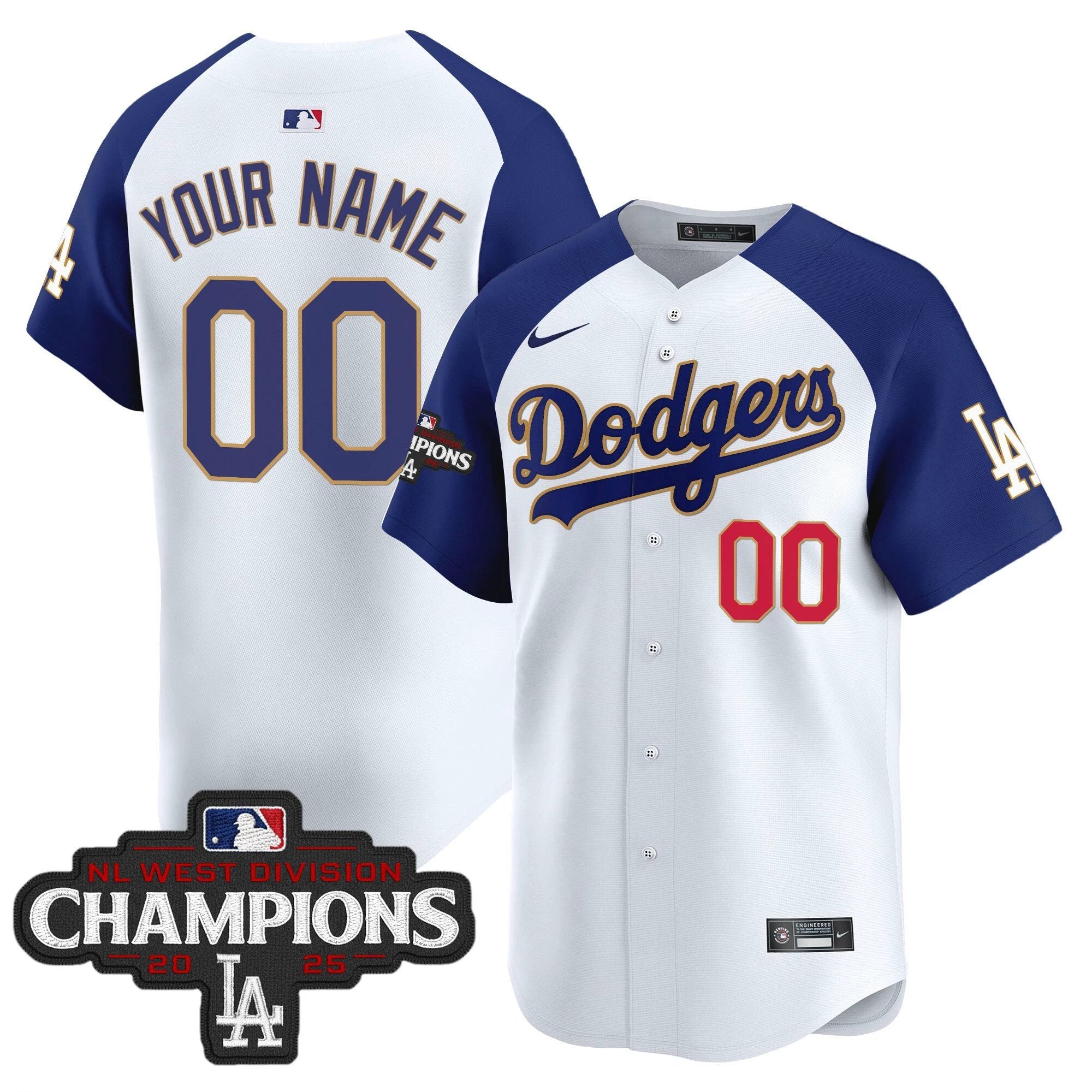 Dodgers 2025 NL West Division Champions Patch Gold Trim Vapor Premier Limited Custom Jersey - All Stitched by Los Angeles Dodgers