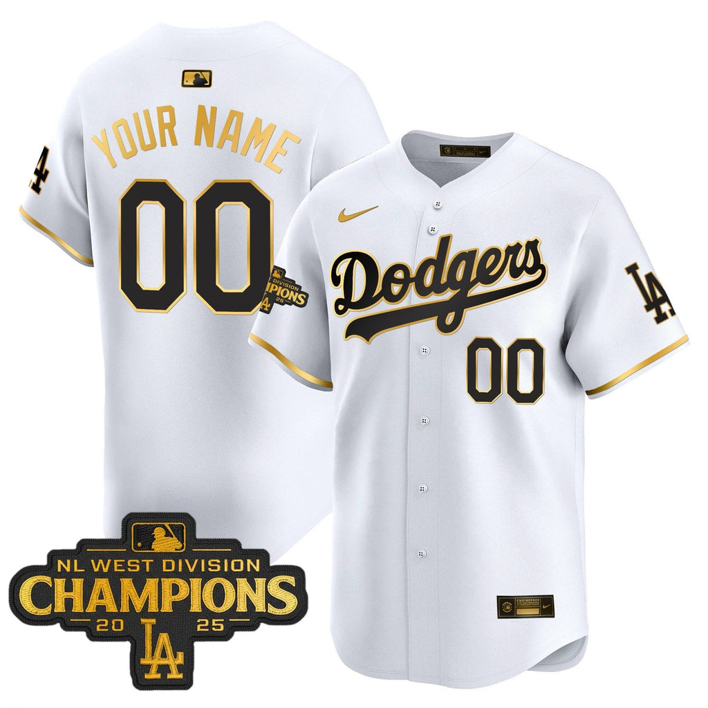 Dodgers 2025 NL West Division Champions Patch Gold Trim Vapor Premier Limited Custom Jersey - All Stitched by Los Angeles Dodgers