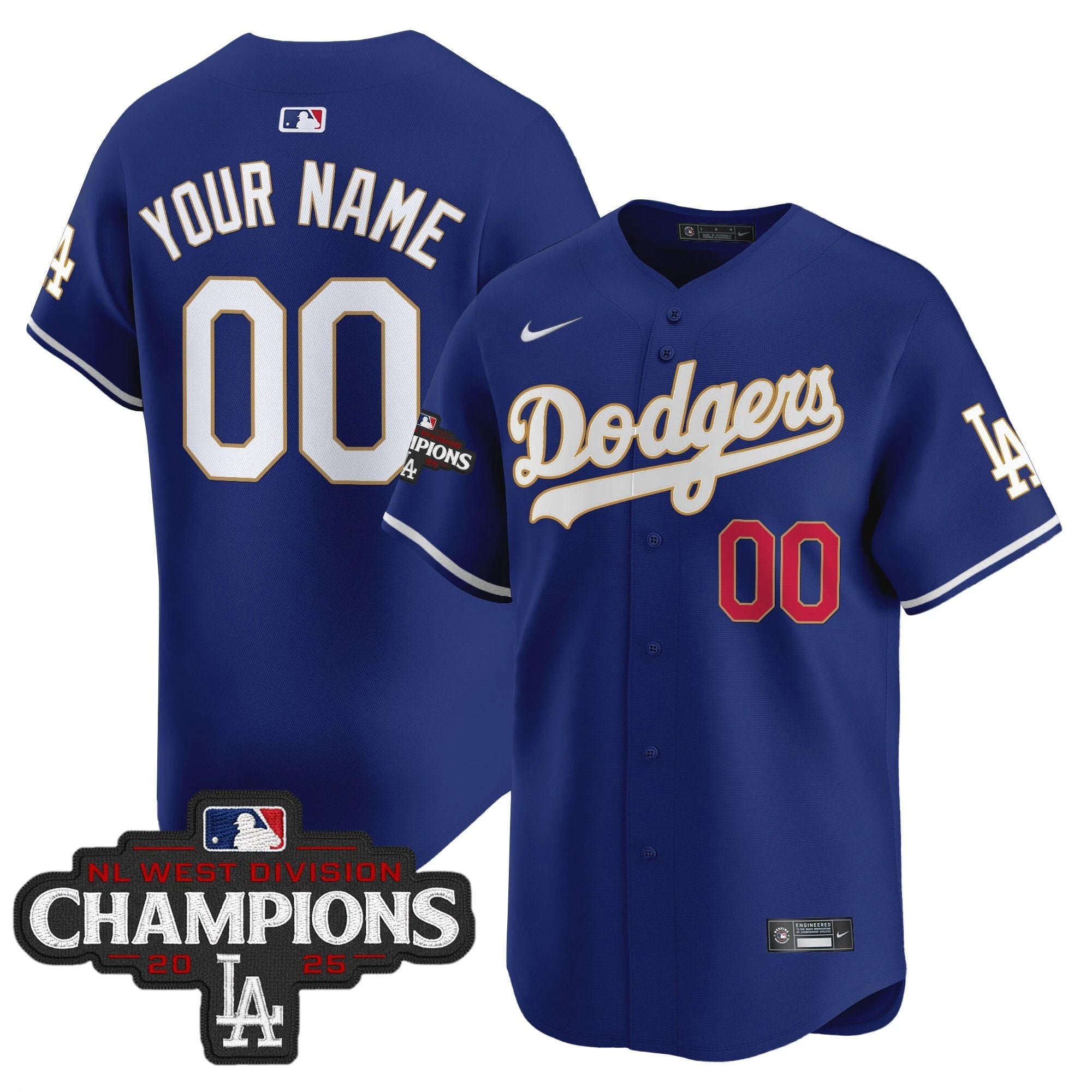 Dodgers 2025 NL West Division Champions Patch Gold Trim Vapor Premier Limited Custom Jersey - All Stitched by Los Angeles Dodgers