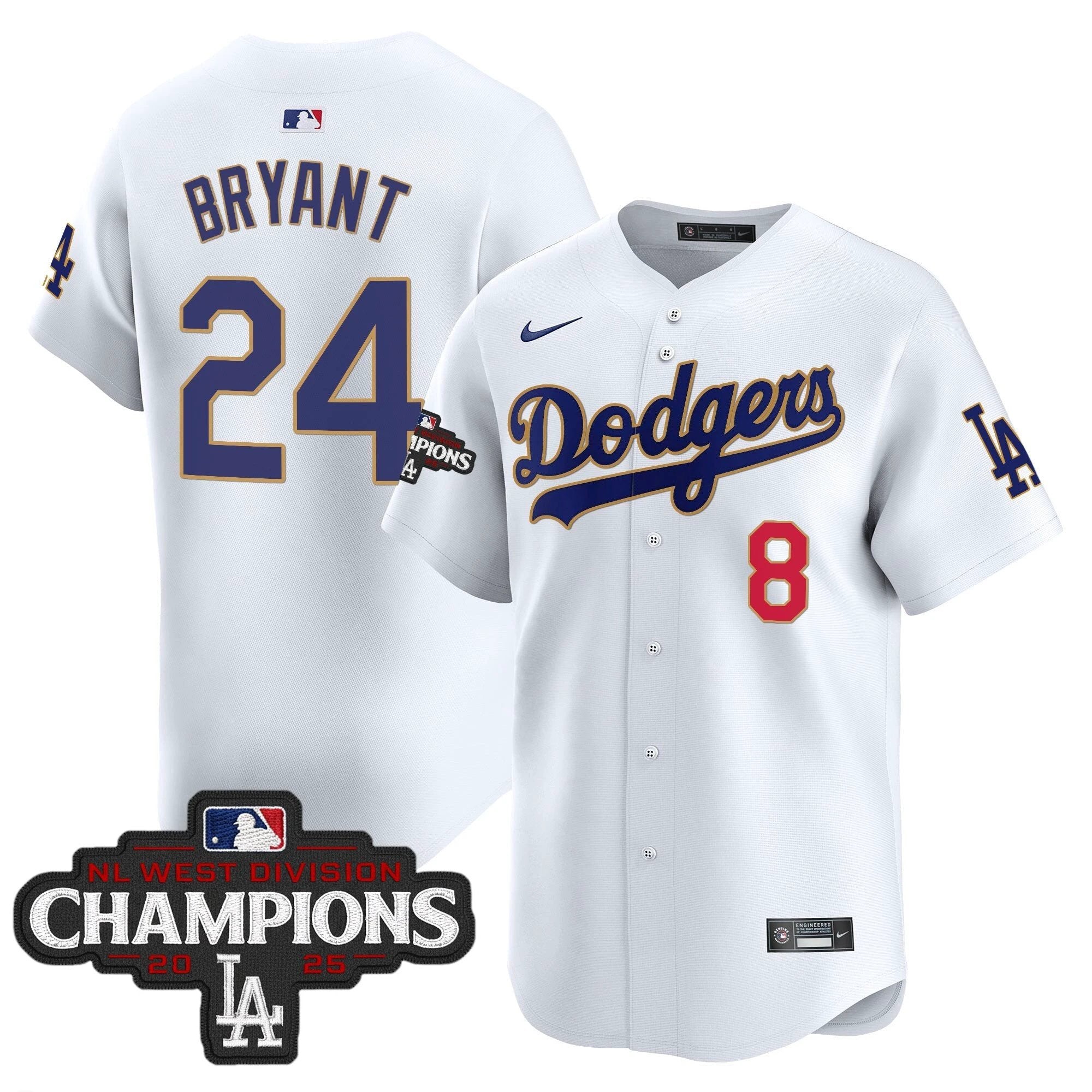 Dodgers 2025 NL West Division Champions Patch Gold Trim Vapor Premier Limited Jersey - All Stitched by Los Angeles Dodgers