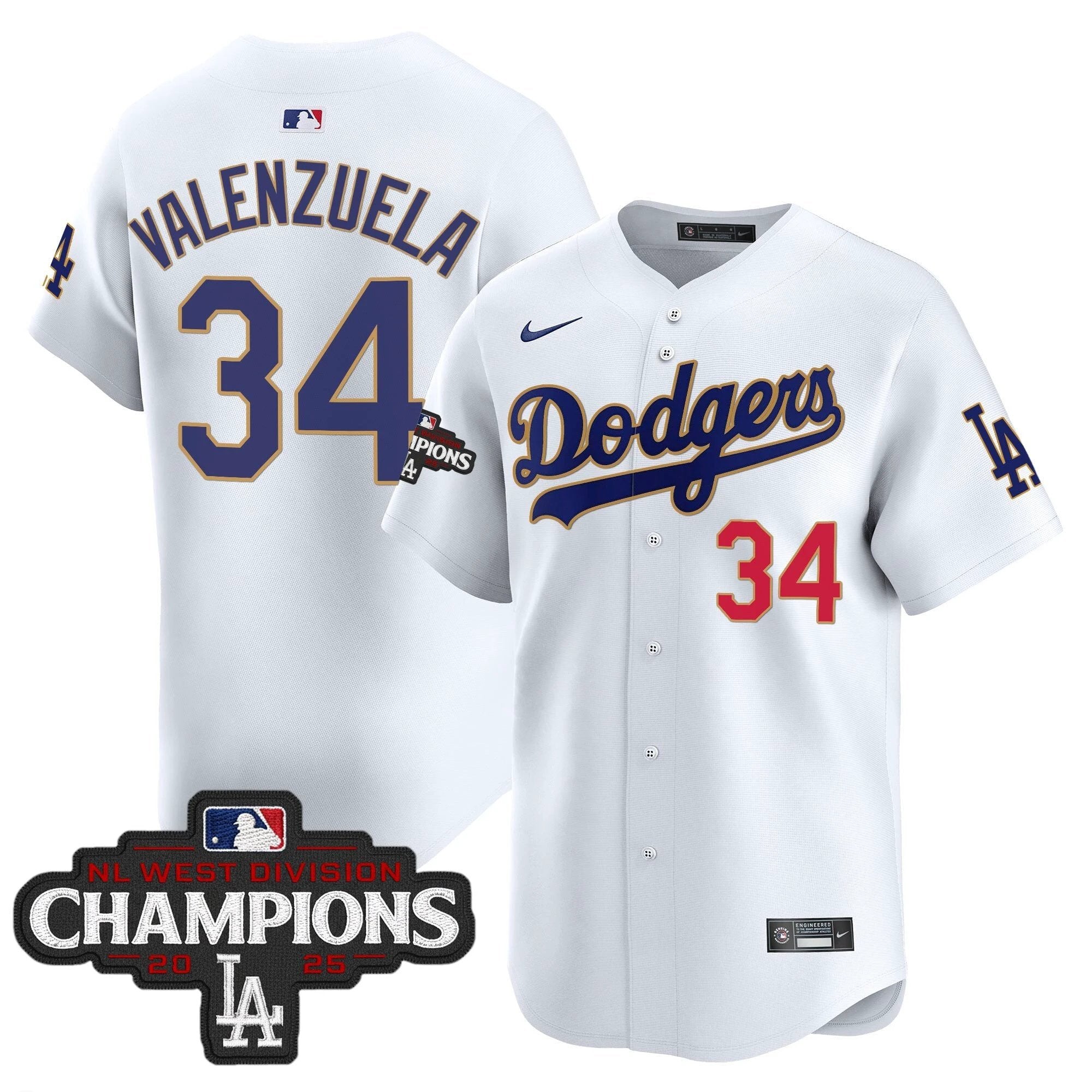 Dodgers 2025 NL West Division Champions Patch Gold Trim Vapor Premier Limited Jersey - All Stitched by Los Angeles Dodgers