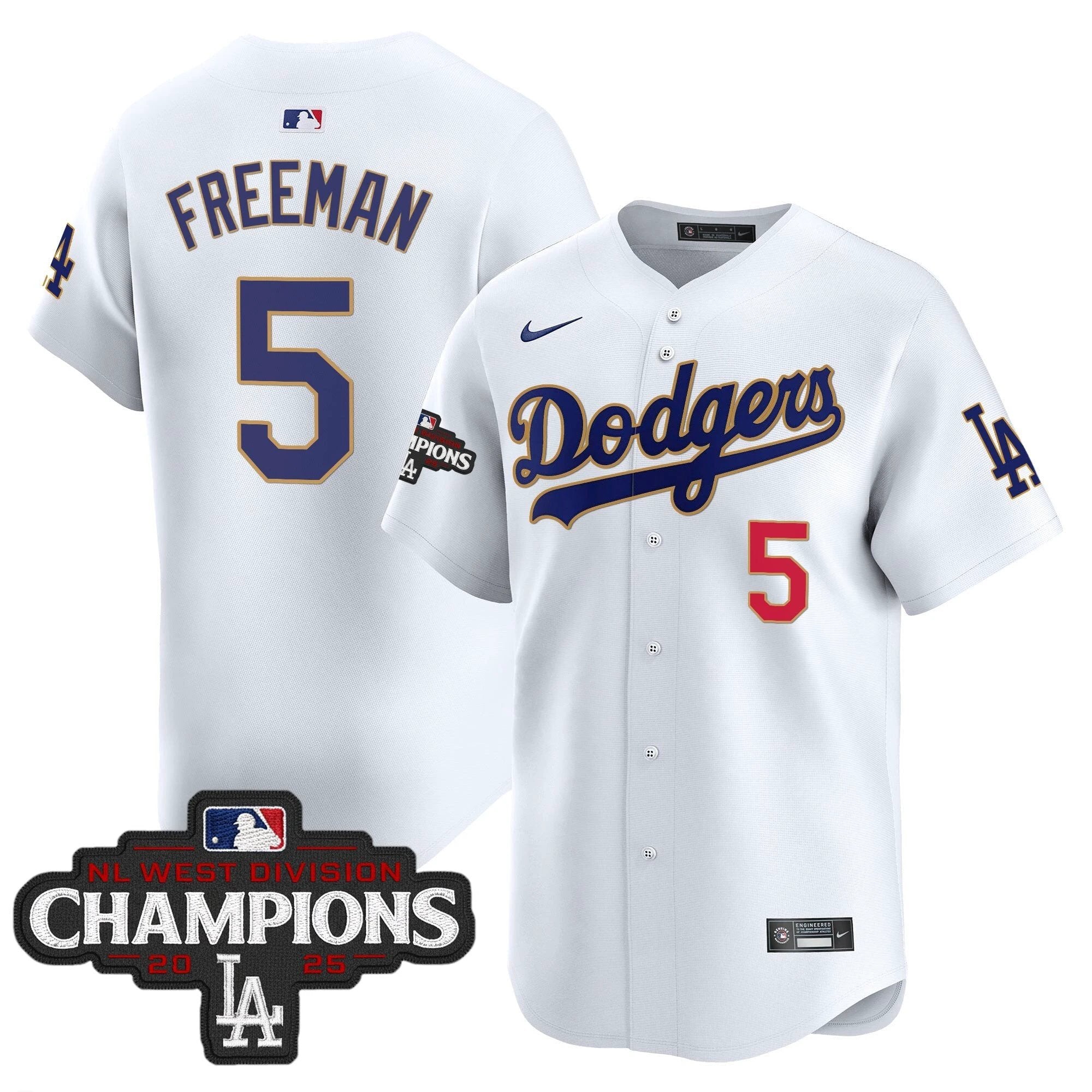 Dodgers 2025 NL West Division Champions Patch Gold Trim Vapor Premier Limited Jersey - All Stitched by Los Angeles Dodgers