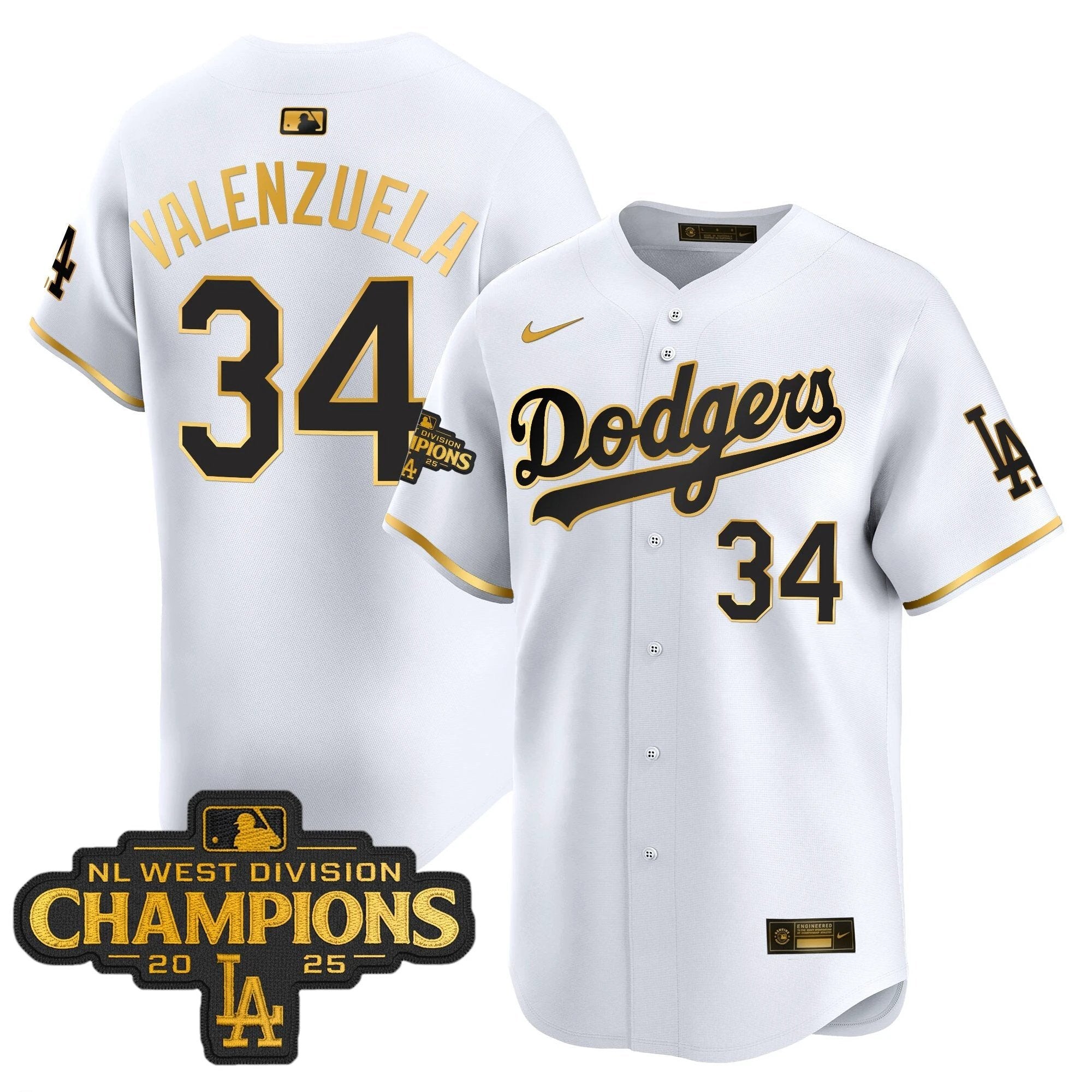 Dodgers 2025 NL West Division Champions Patch Gold Trim Vapor Premier Limited Jersey - All Stitched by Los Angeles Dodgers