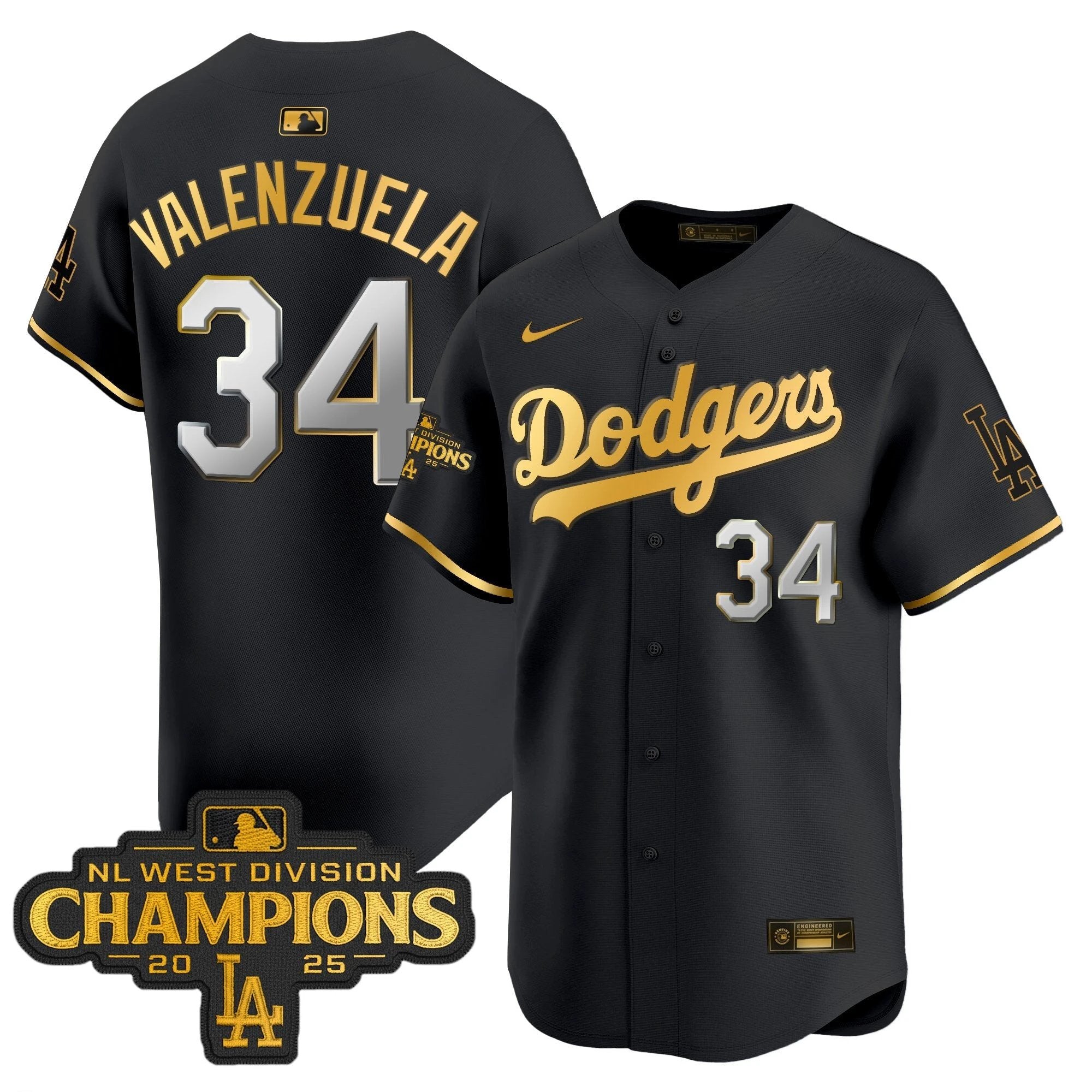 Dodgers 2025 NL West Division Champions Patch Gold Trim Vapor Premier Limited Jersey - All Stitched by Los Angeles Dodgers