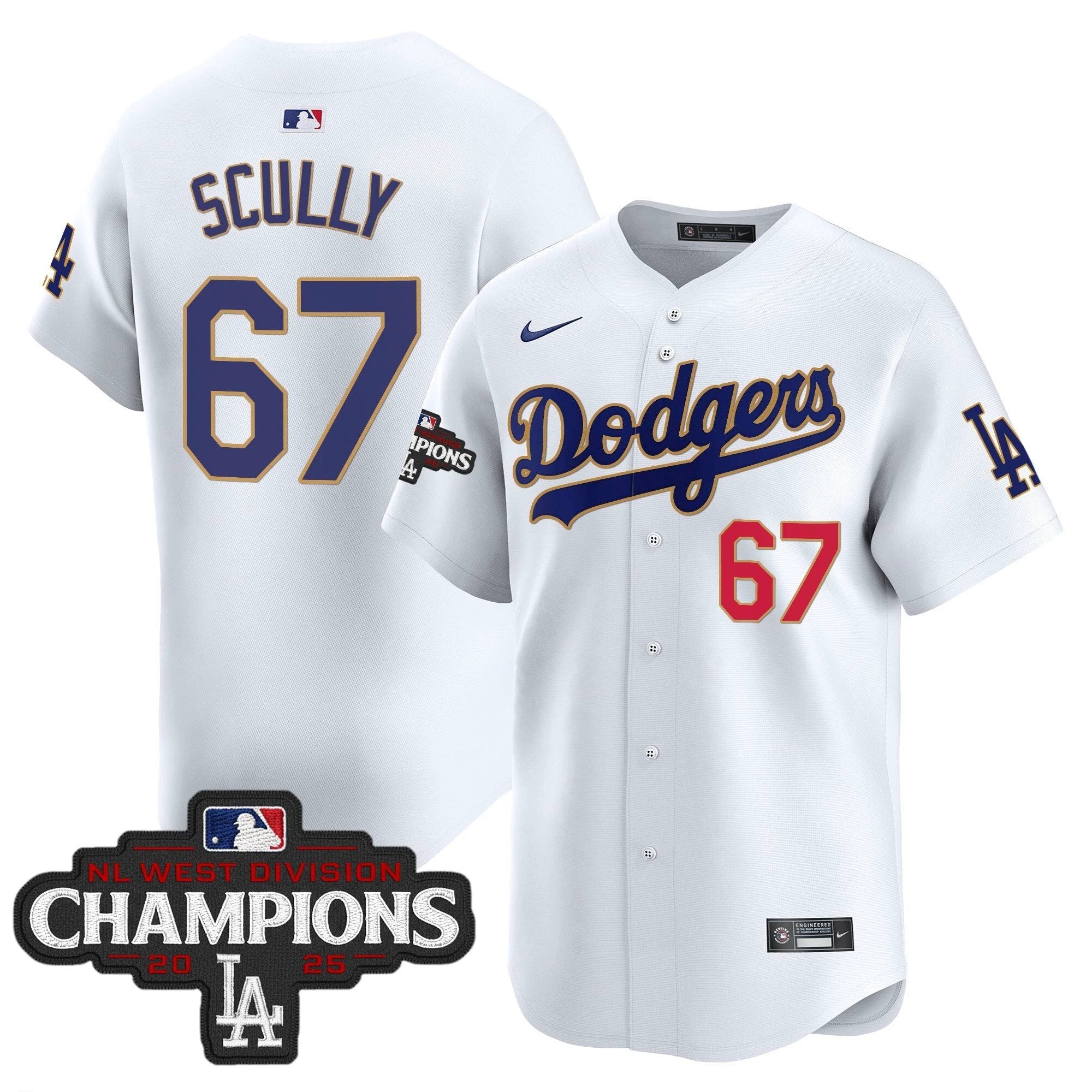 Dodgers 2025 NL West Division Champions Patch Gold Trim Vapor Premier Limited Jersey - All Stitched by Los Angeles Dodgers