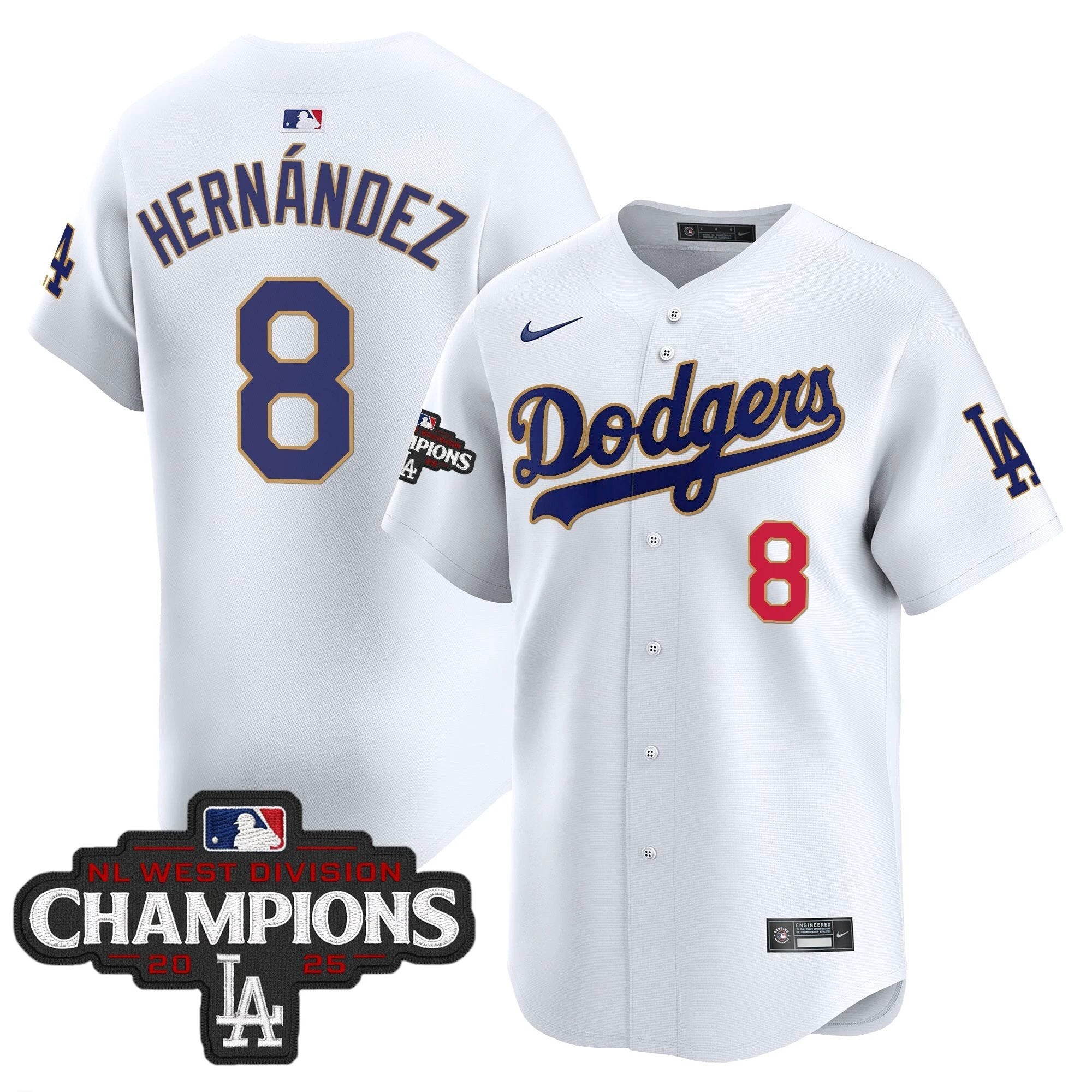 Dodgers 2025 NL West Division Champions Patch Gold Trim Vapor Premier Limited Jersey - All Stitched by Los Angeles Dodgers