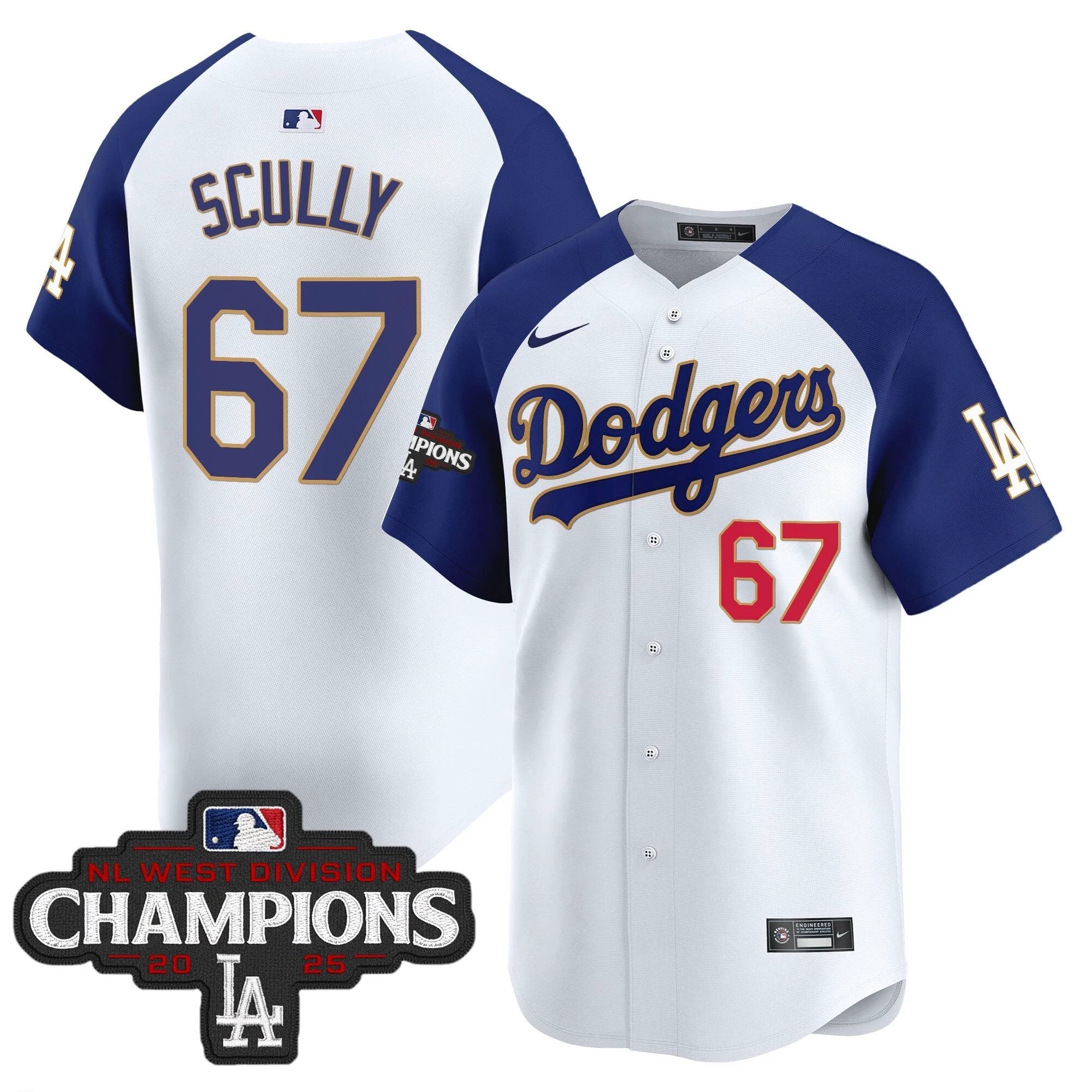 Dodgers 2025 NL West Division Champions Patch Gold Trim Vapor Premier Limited Jersey - All Stitched by Los Angeles Dodgers