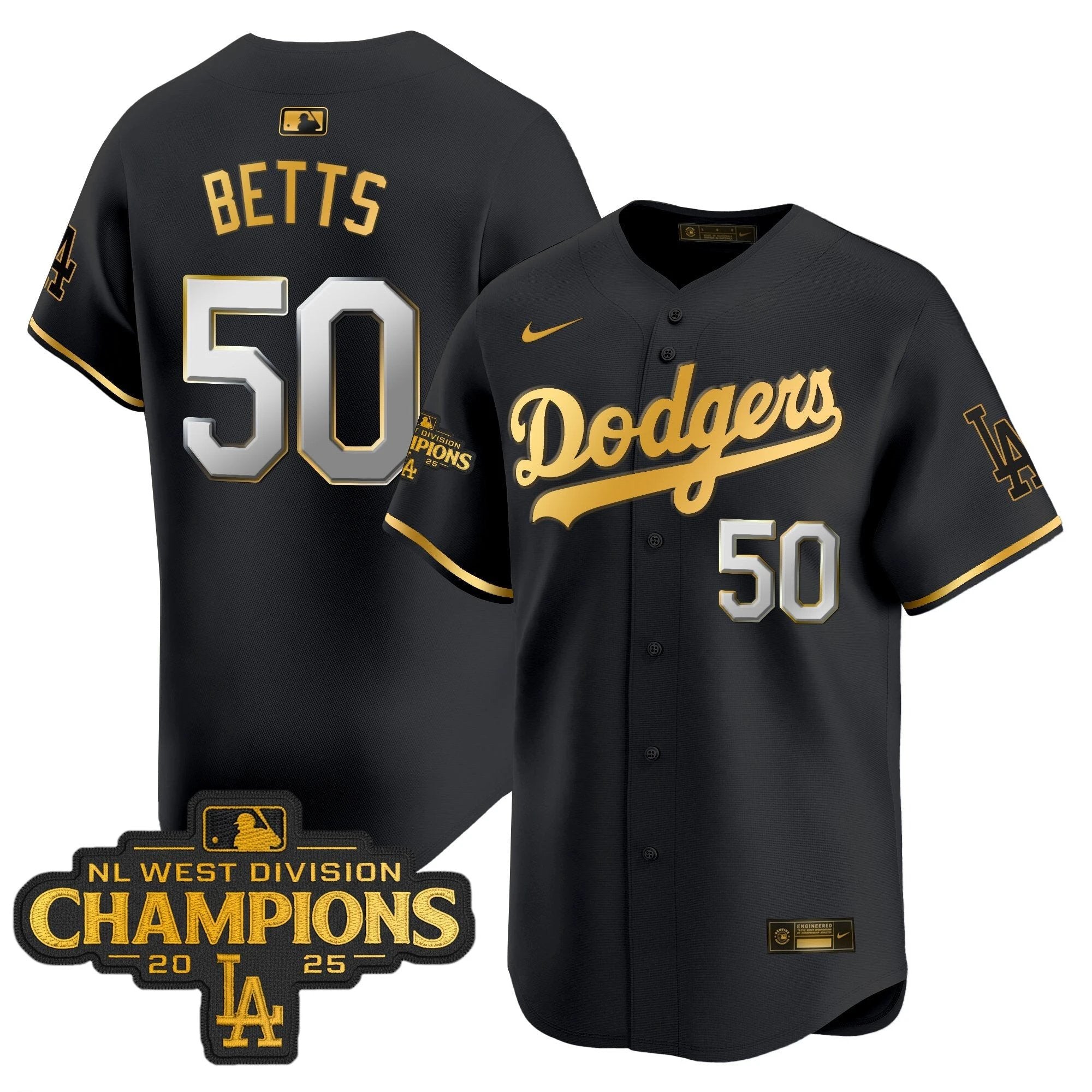 Dodgers 2025 NL West Division Champions Patch Gold Trim Vapor Premier Limited Jersey - All Stitched by Los Angeles Dodgers