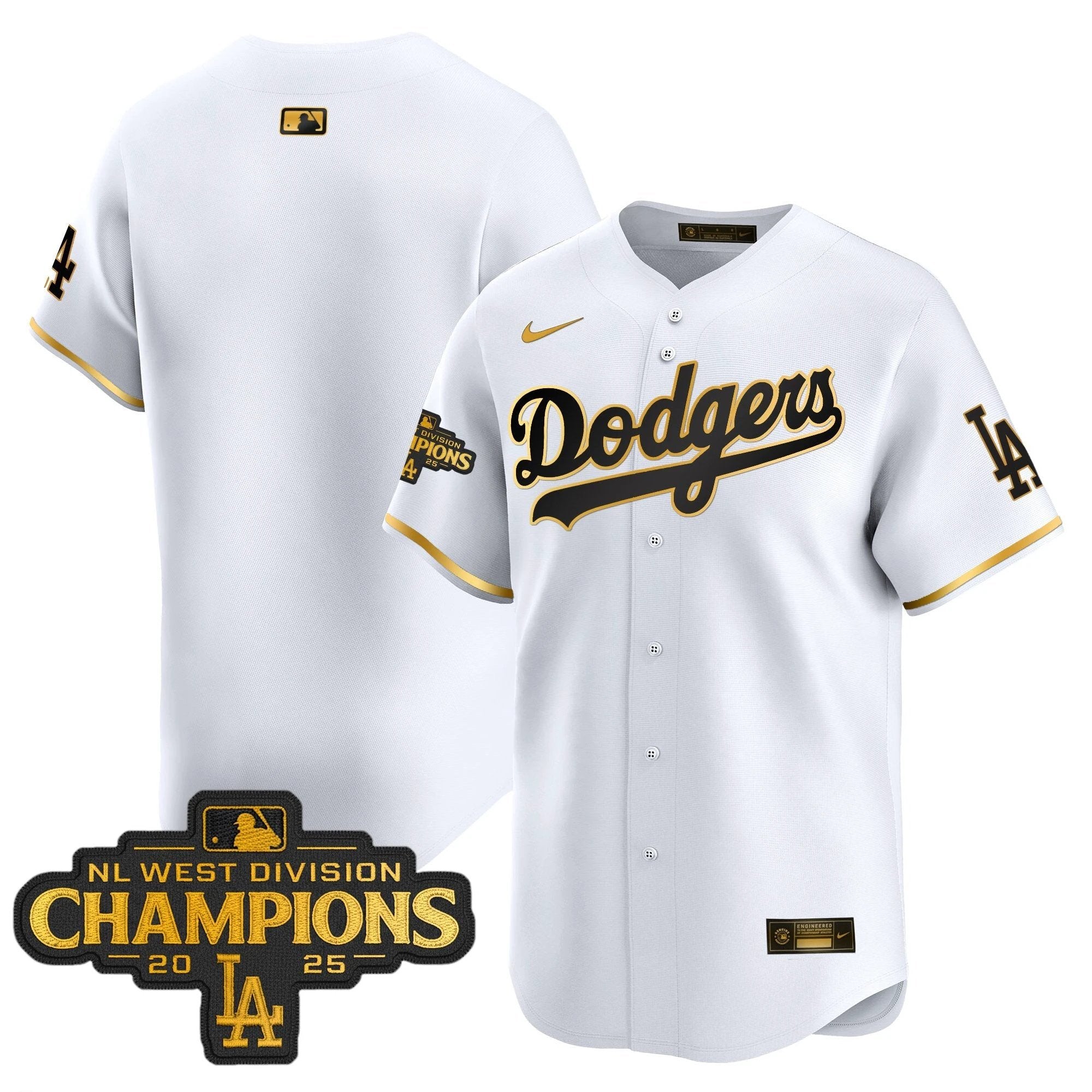 Dodgers 2025 NL West Division Champions Patch Gold Trim Vapor Premier Limited Jersey - All Stitched by Los Angeles Dodgers