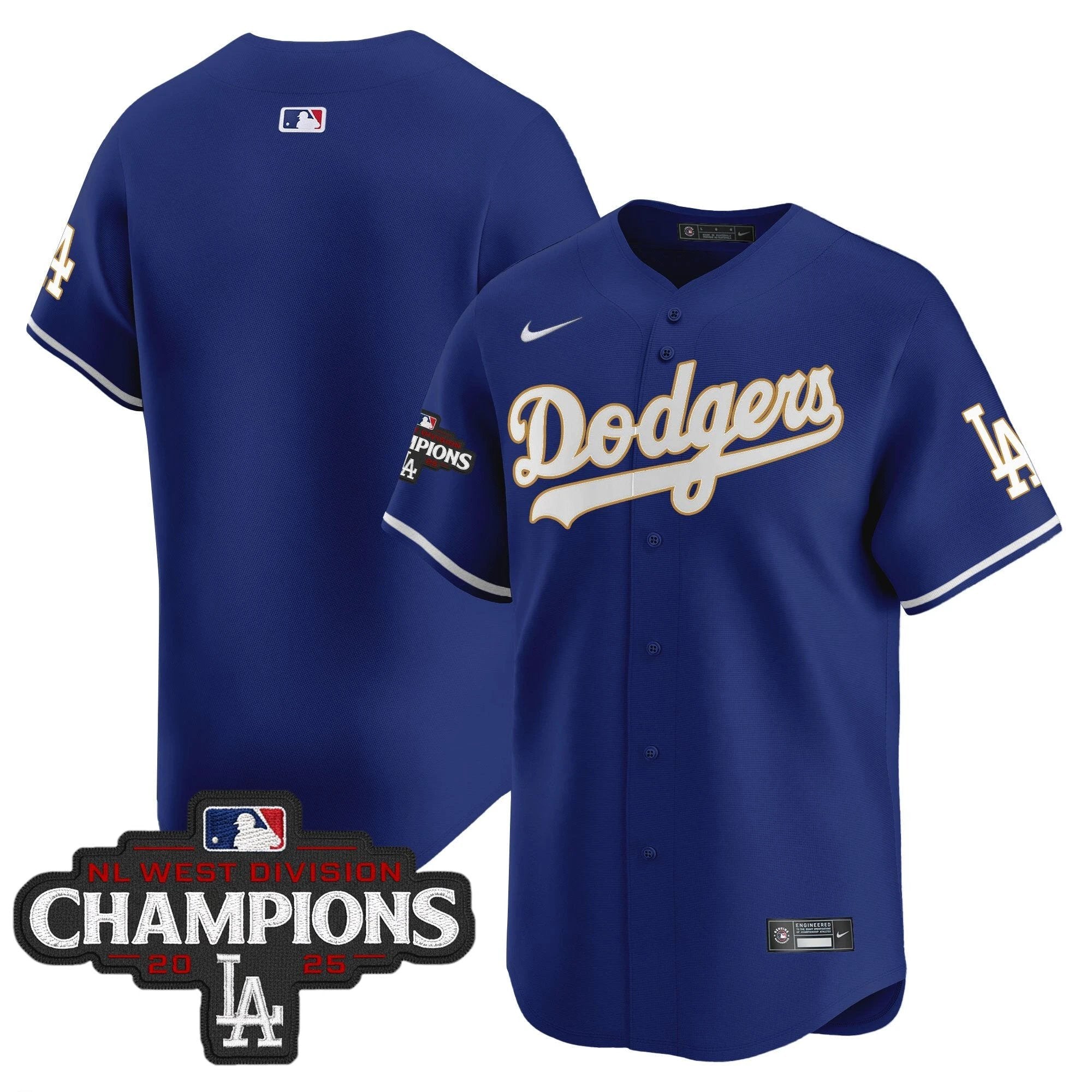 Dodgers 2025 NL West Division Champions Patch Gold Trim Vapor Premier Limited Jersey - All Stitched by Los Angeles Dodgers