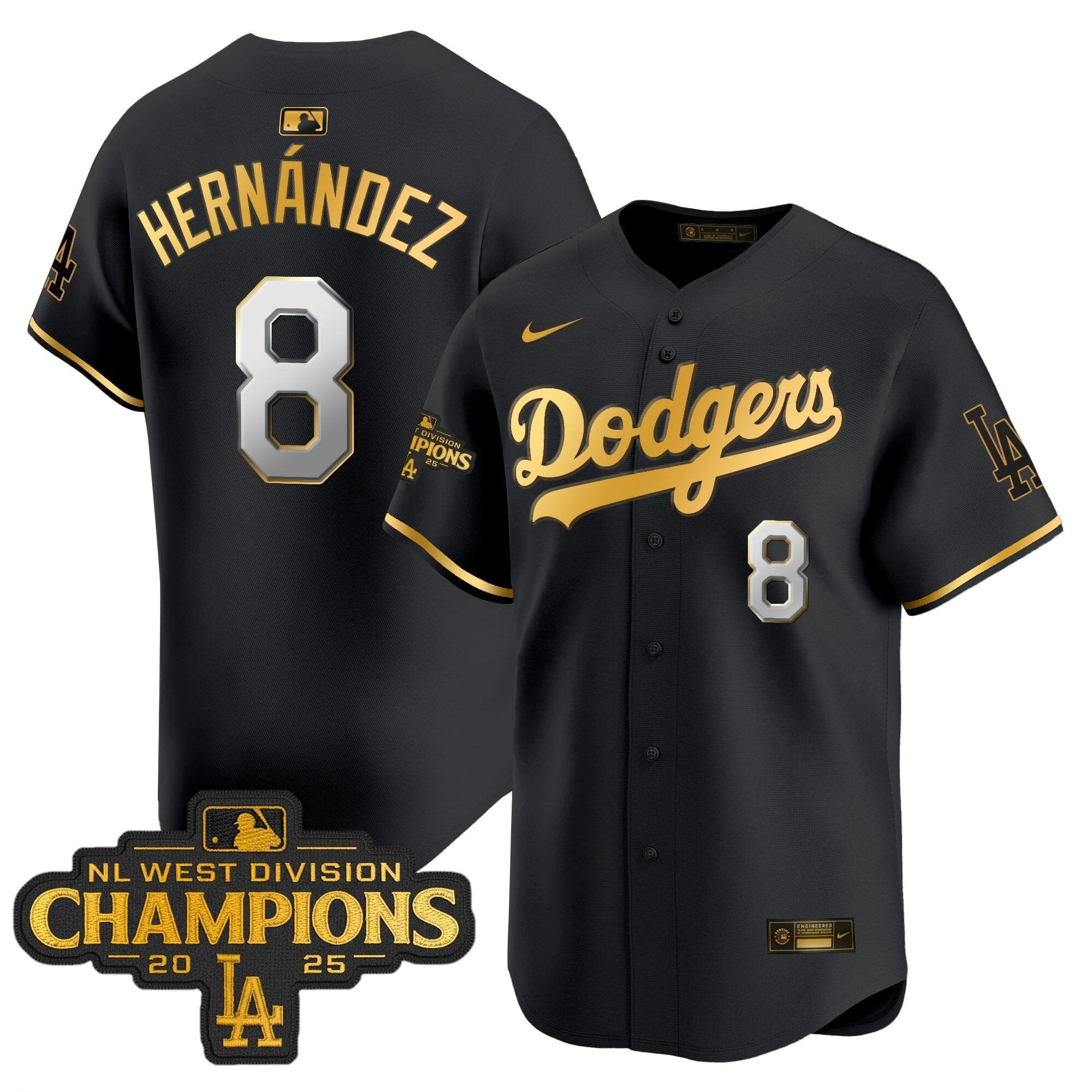 Dodgers 2025 NL West Division Champions Patch Gold Trim Vapor Premier Limited Jersey - All Stitched by Los Angeles Dodgers