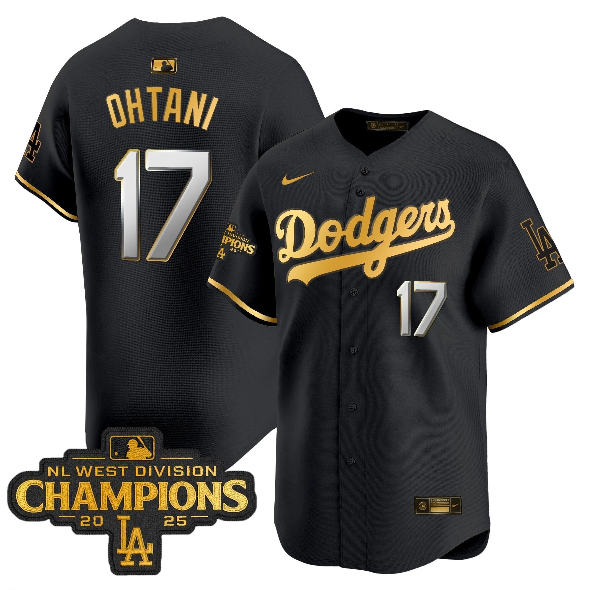 Dodgers 2025 NL West Division Champions Patch Gold Trim Vapor Premier Limited Jersey - All Stitched by Los Angeles Dodgers