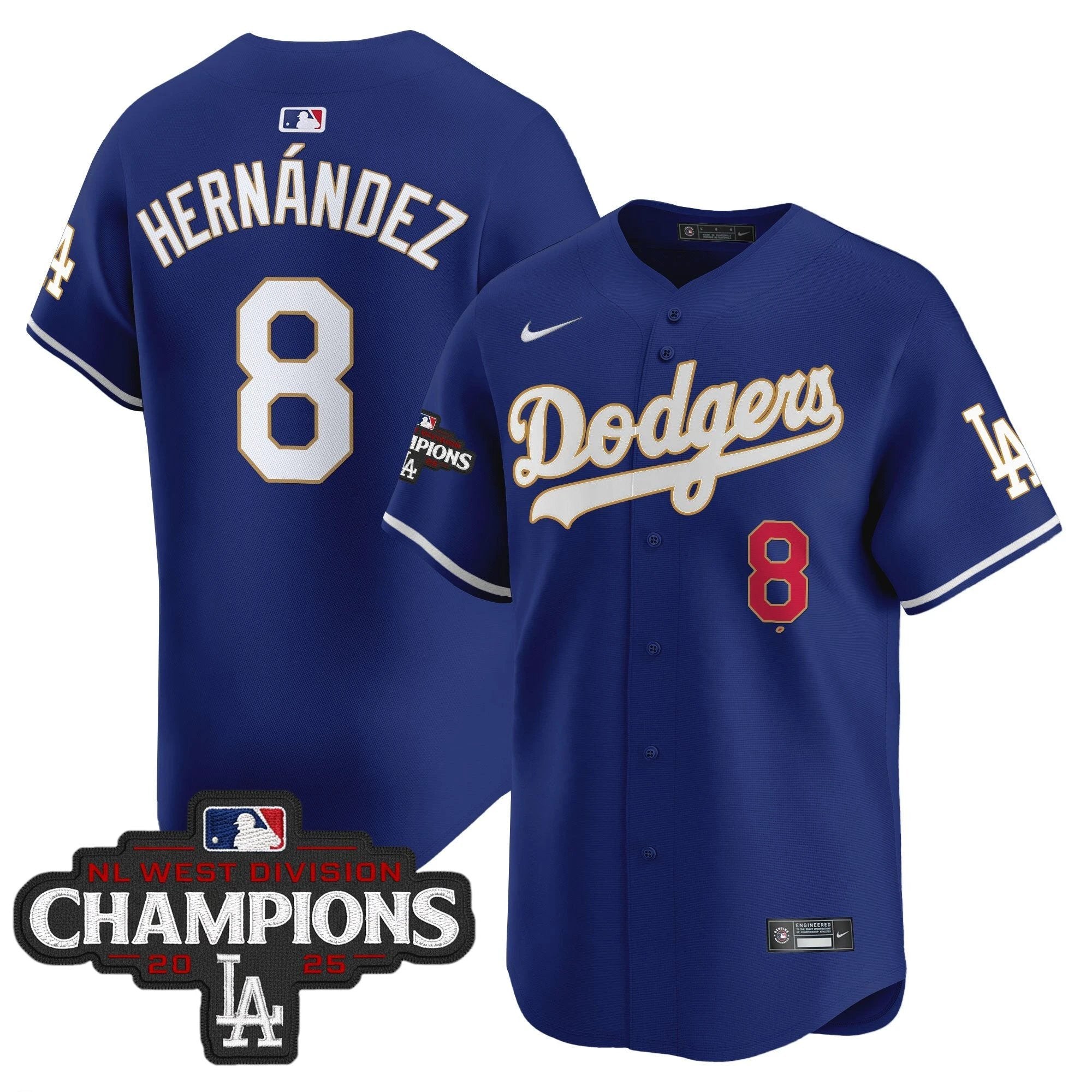 Dodgers 2025 NL West Division Champions Patch Gold Trim Vapor Premier Limited Jersey - All Stitched by Los Angeles Dodgers