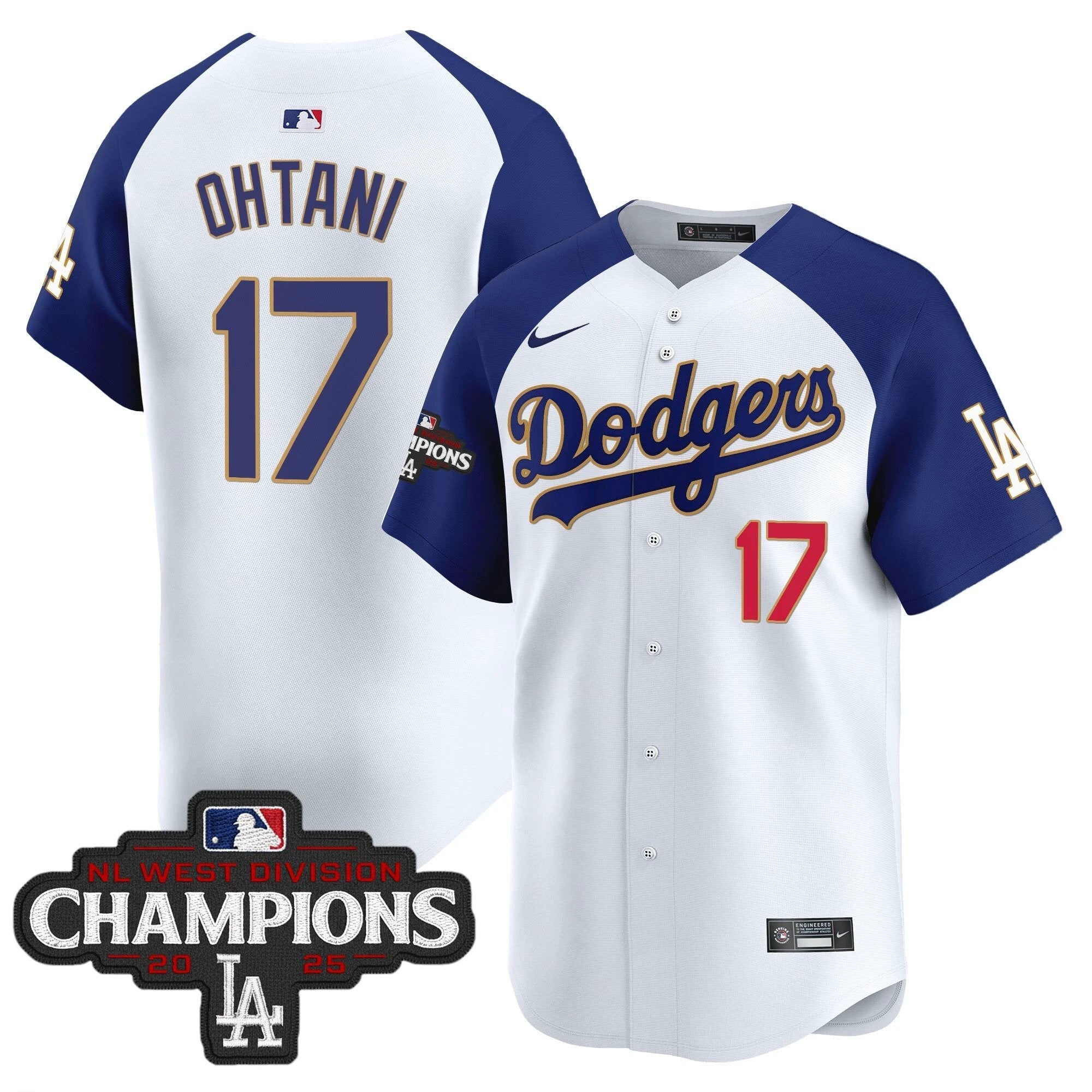 Dodgers 2025 NL West Division Champions Patch Gold Trim Vapor Premier Limited Jersey - All Stitched by Los Angeles Dodgers