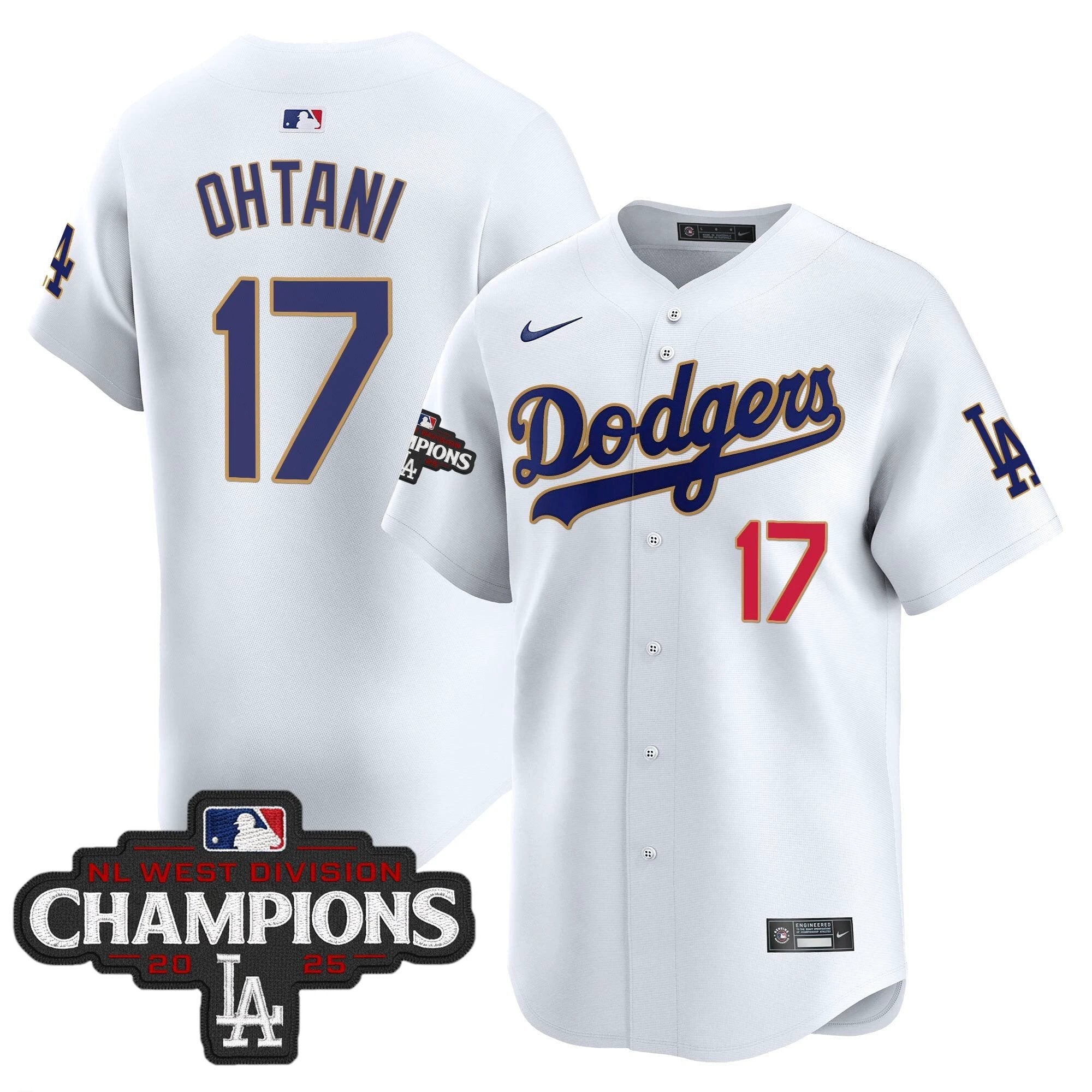 Dodgers 2025 NL West Division Champions Patch Gold Trim Vapor Premier Limited Jersey - All Stitched by Los Angeles Dodgers