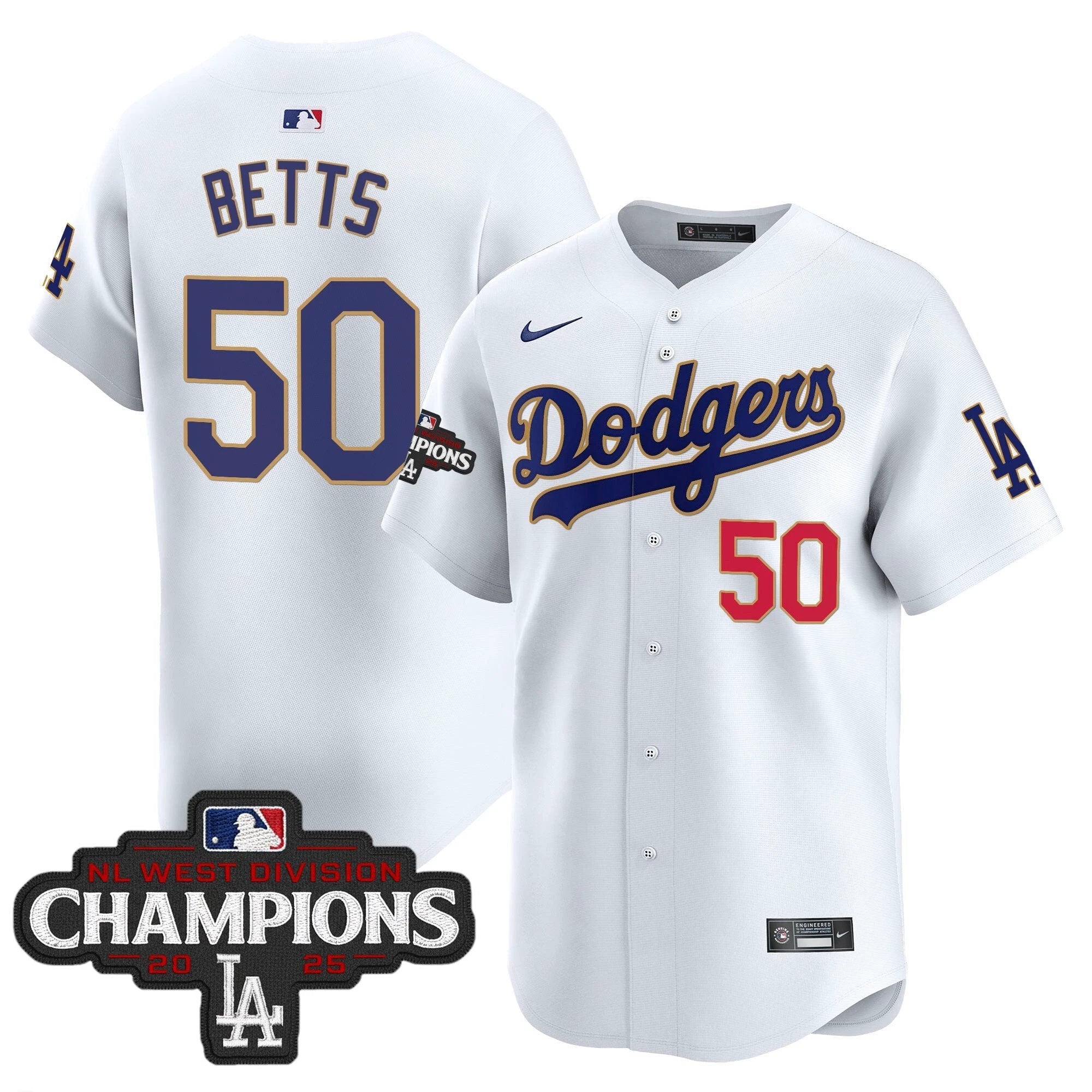 Dodgers 2025 NL West Division Champions Patch Gold Trim Vapor Premier Limited Jersey - All Stitched by Los Angeles Dodgers