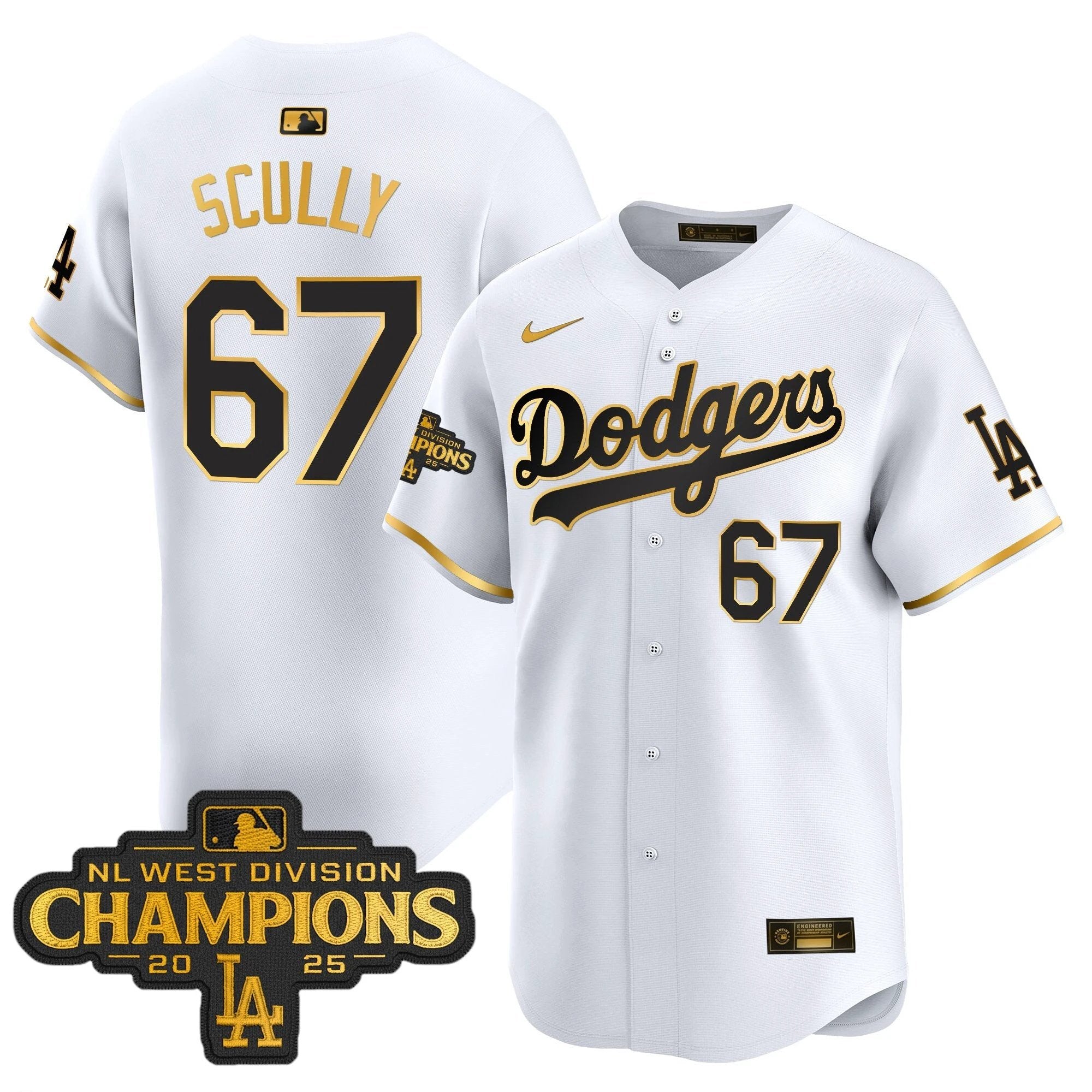 Dodgers 2025 NL West Division Champions Patch Gold Trim Vapor Premier Limited Jersey - All Stitched by Los Angeles Dodgers