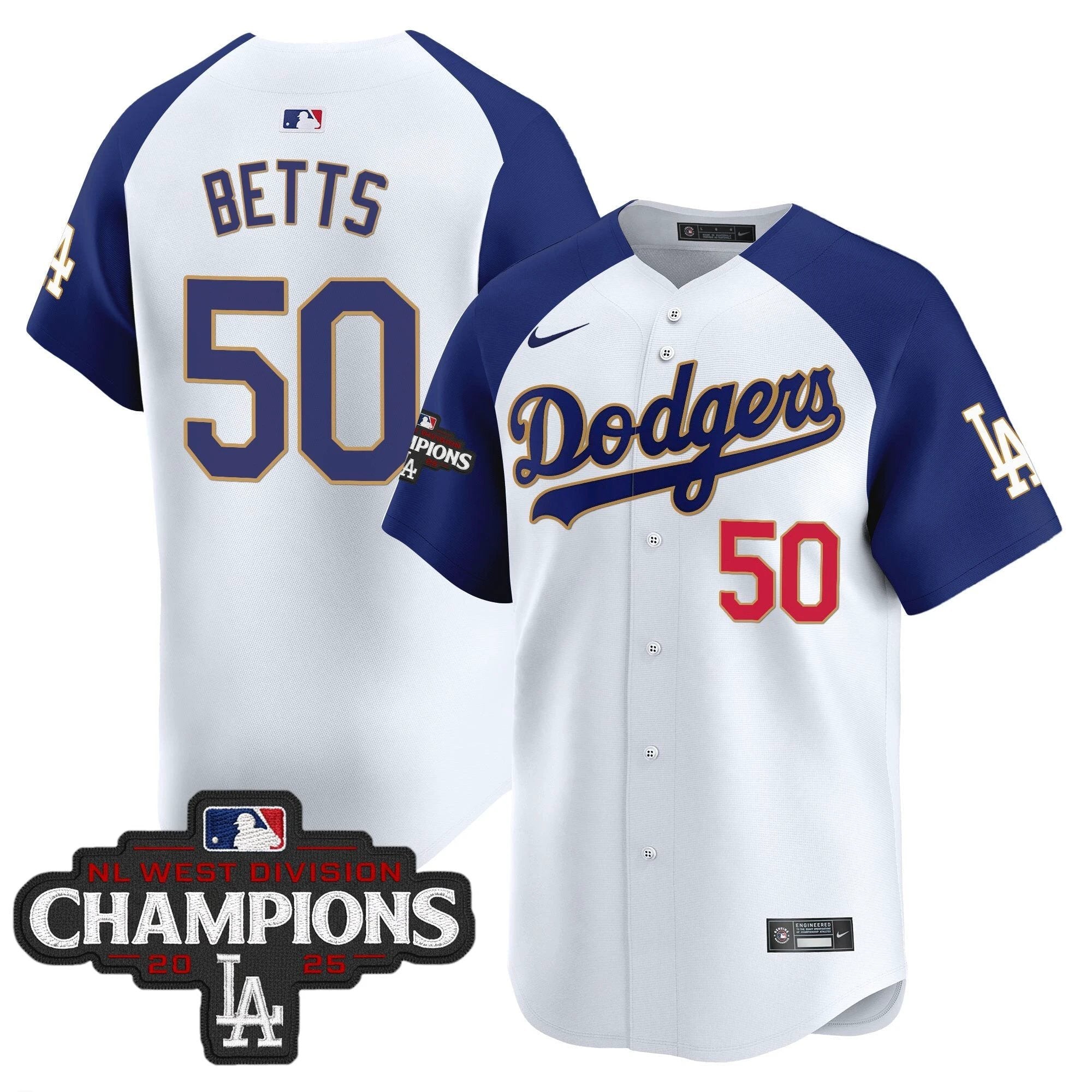 Dodgers 2025 NL West Division Champions Patch Gold Trim Vapor Premier Limited Jersey - All Stitched by Los Angeles Dodgers