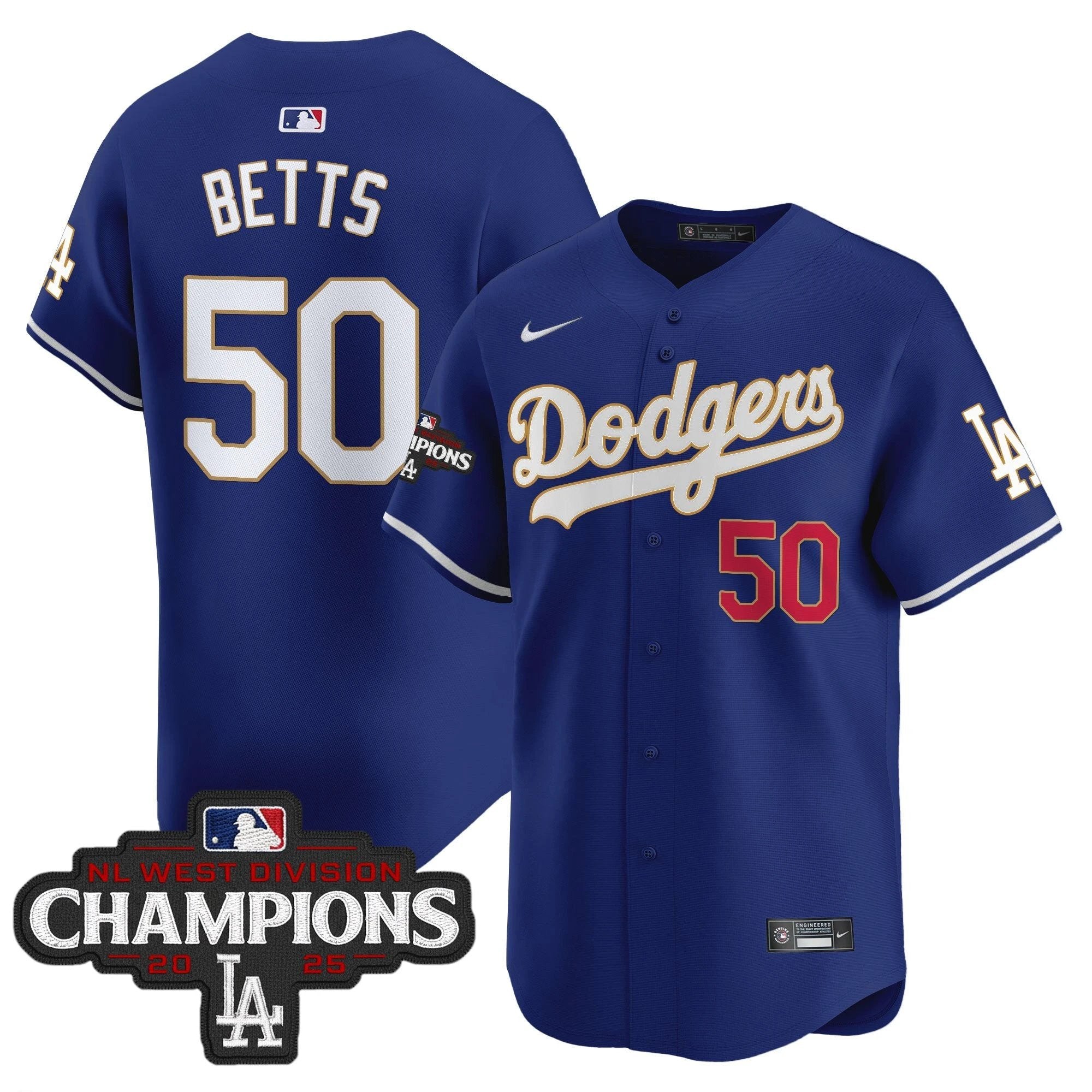Dodgers 2025 NL West Division Champions Patch Gold Trim Vapor Premier Limited Jersey - All Stitched by Los Angeles Dodgers