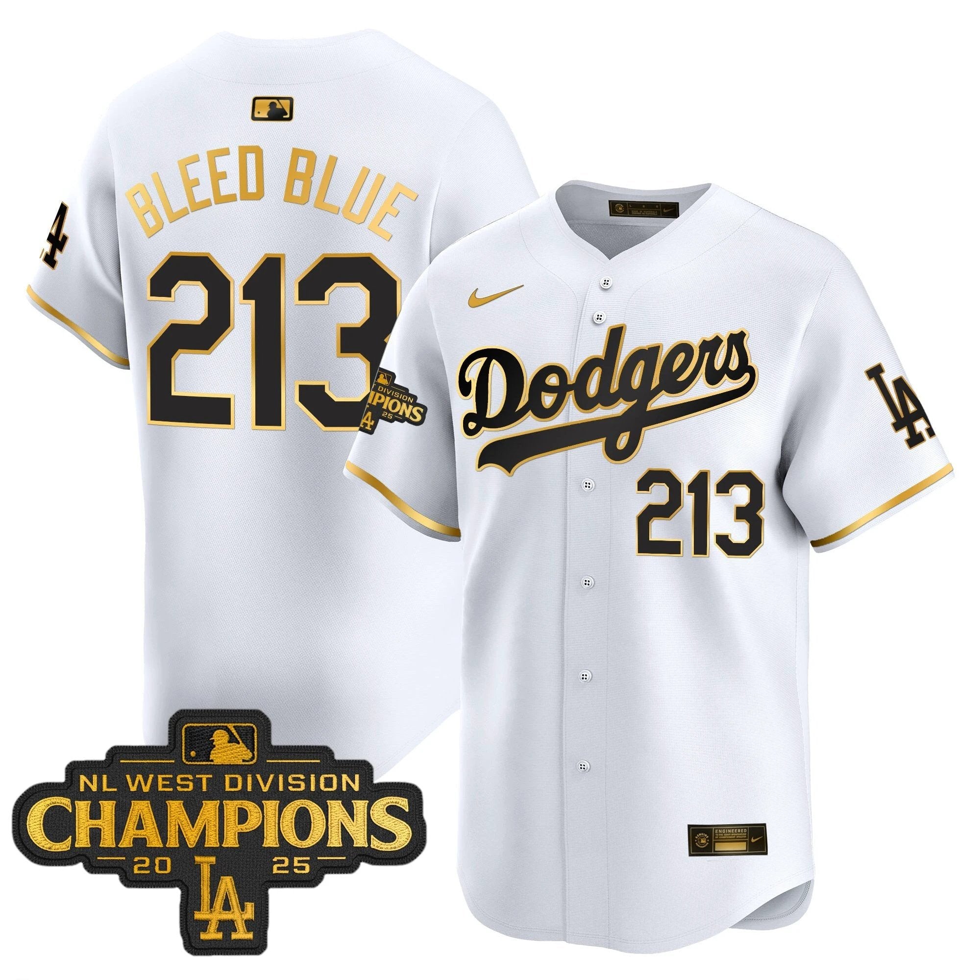 Dodgers 2025 NL West Division Champions Patch Gold Trim Vapor Premier Limited Jersey - All Stitched by Los Angeles Dodgers