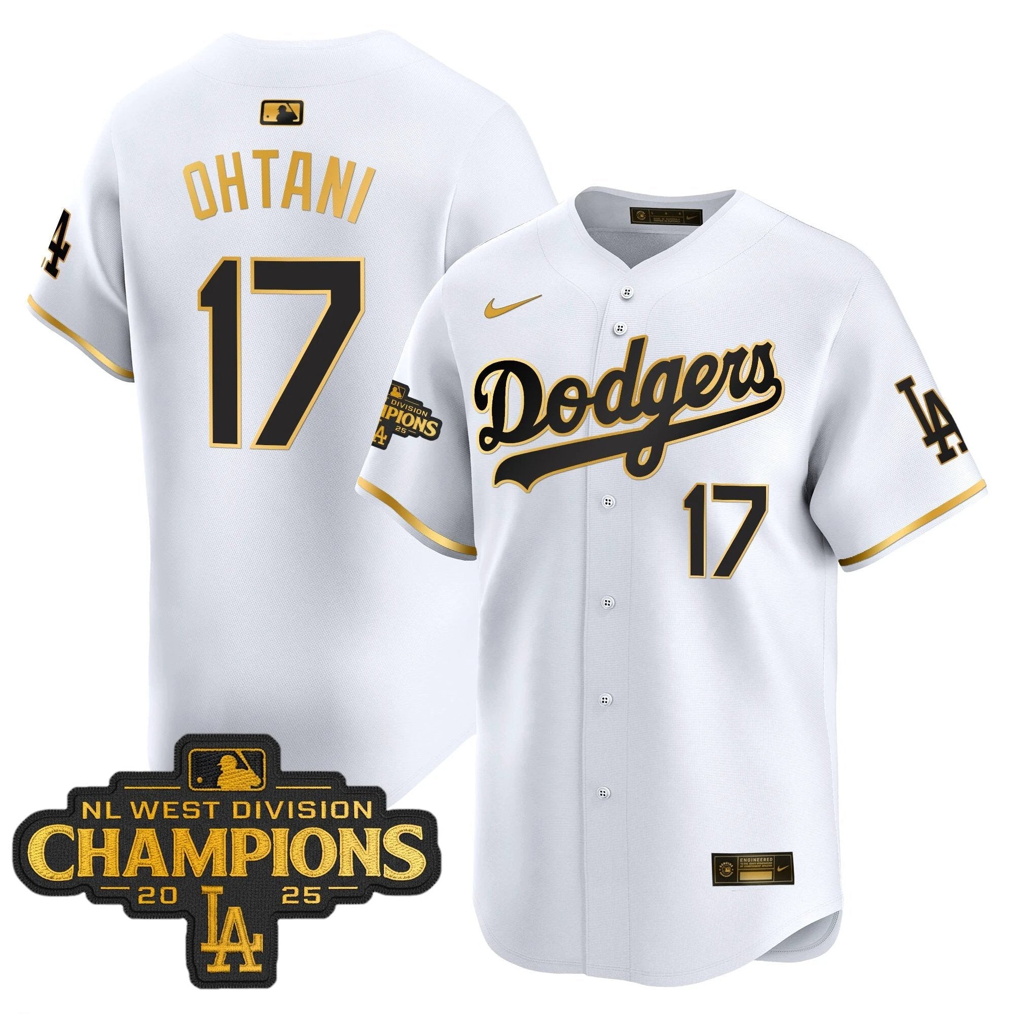 Dodgers 2025 NL West Division Champions Patch Gold Trim Vapor Premier Limited Jersey - All Stitched by Los Angeles Dodgers