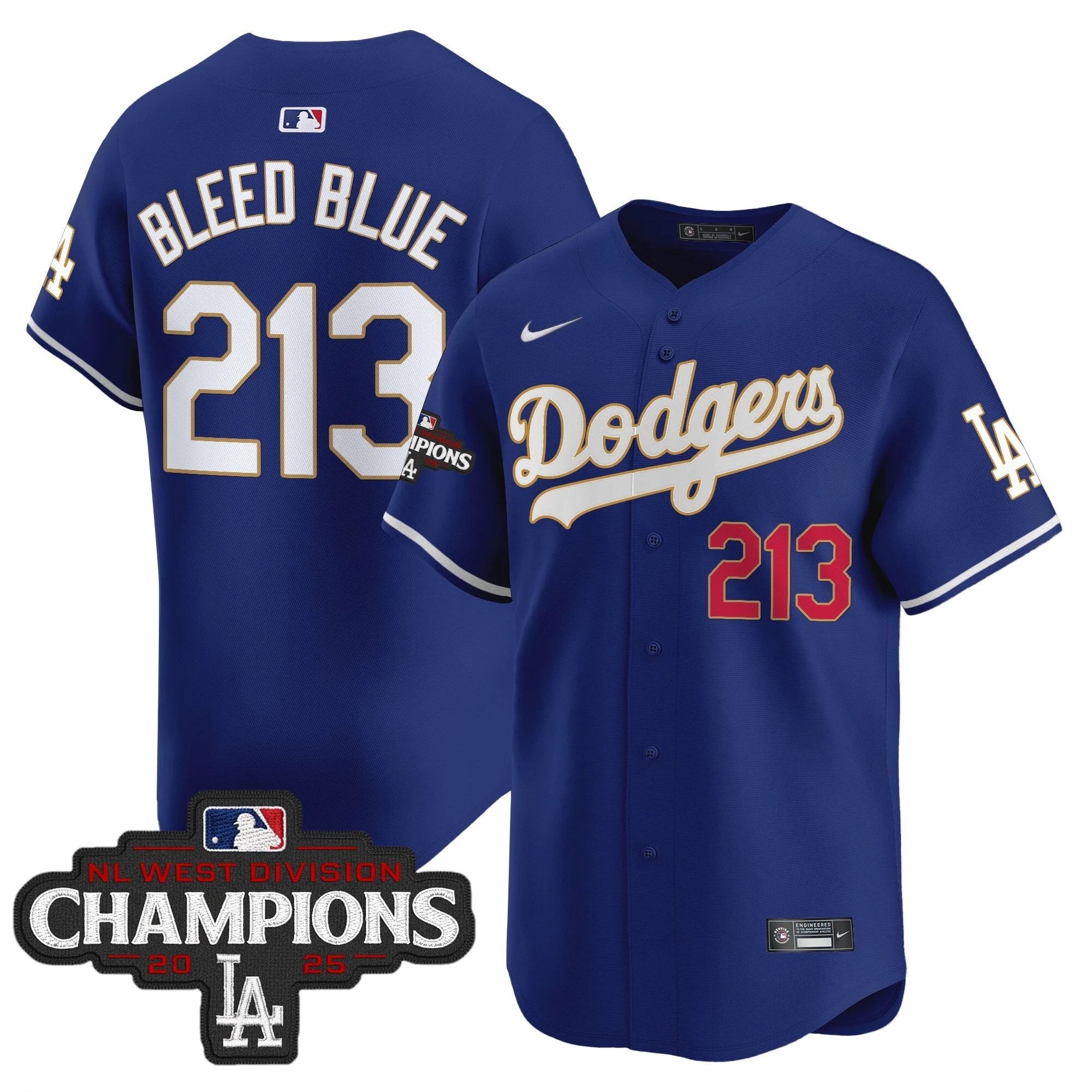 Dodgers 2025 NL West Division Champions Patch Gold Trim Vapor Premier Limited Jersey - All Stitched by Los Angeles Dodgers