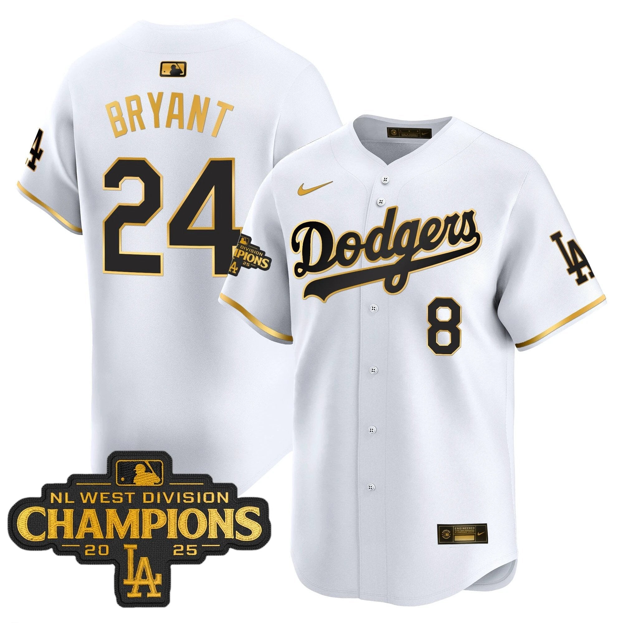 Dodgers 2025 NL West Division Champions Patch Gold Trim Vapor Premier Limited Jersey - All Stitched by Los Angeles Dodgers