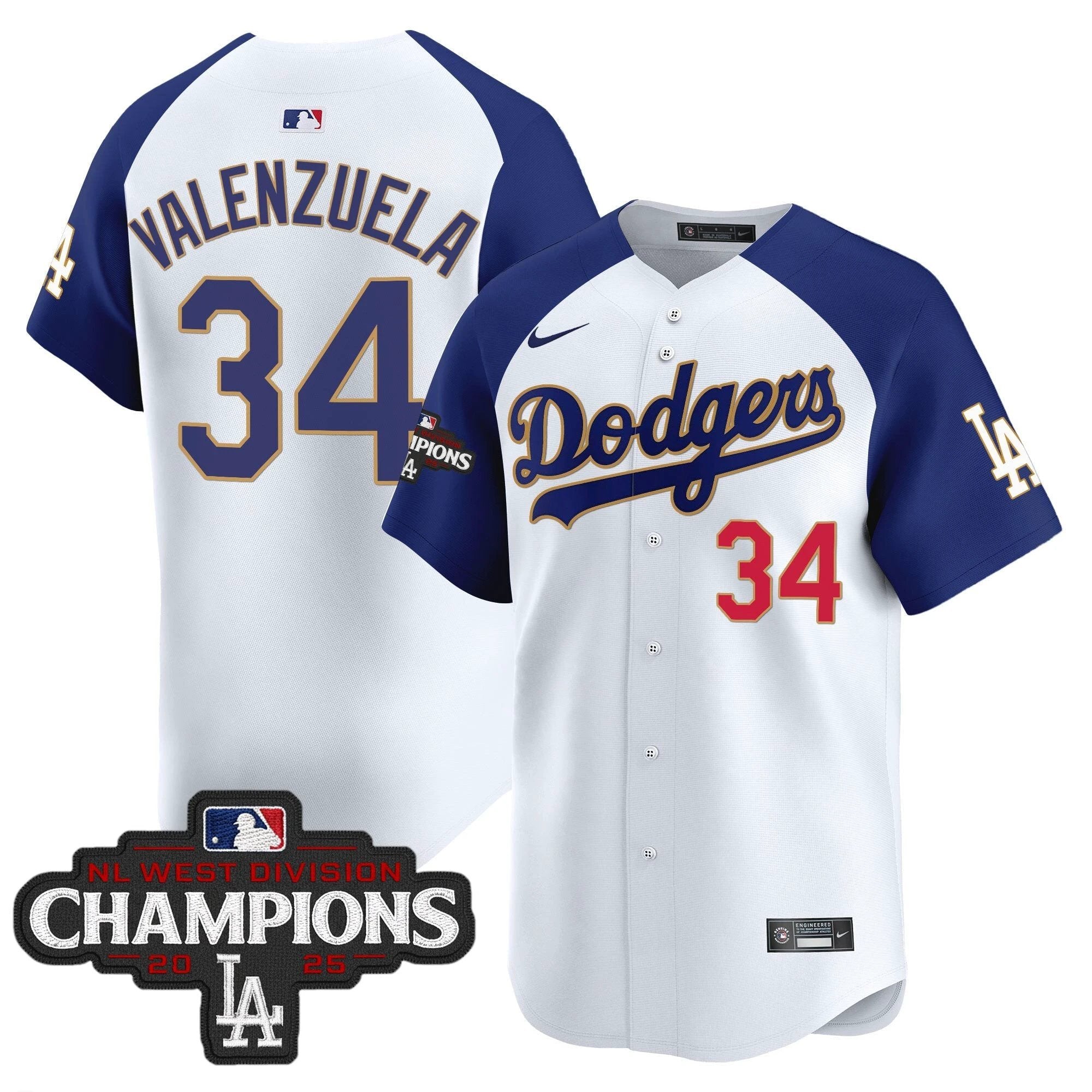 Dodgers 2025 NL West Division Champions Patch Gold Trim Vapor Premier Limited Jersey - All Stitched by Los Angeles Dodgers