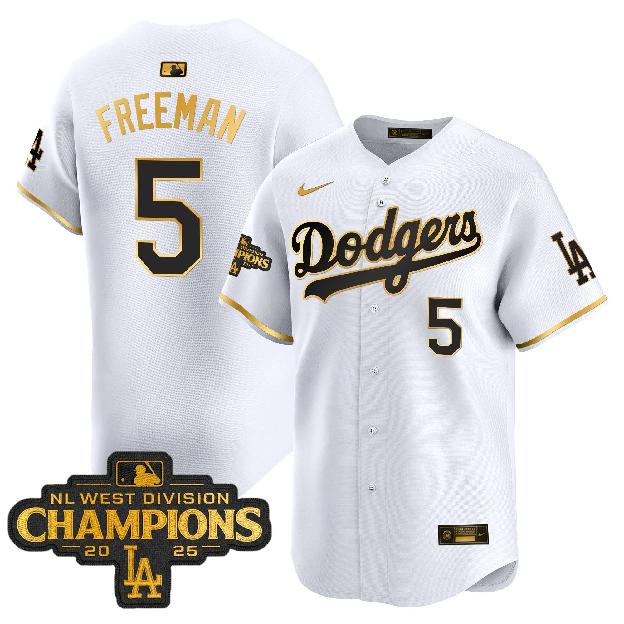 Dodgers 2025 NL West Division Champions Patch Gold Trim Vapor Premier Limited Jersey - All Stitched by Los Angeles Dodgers