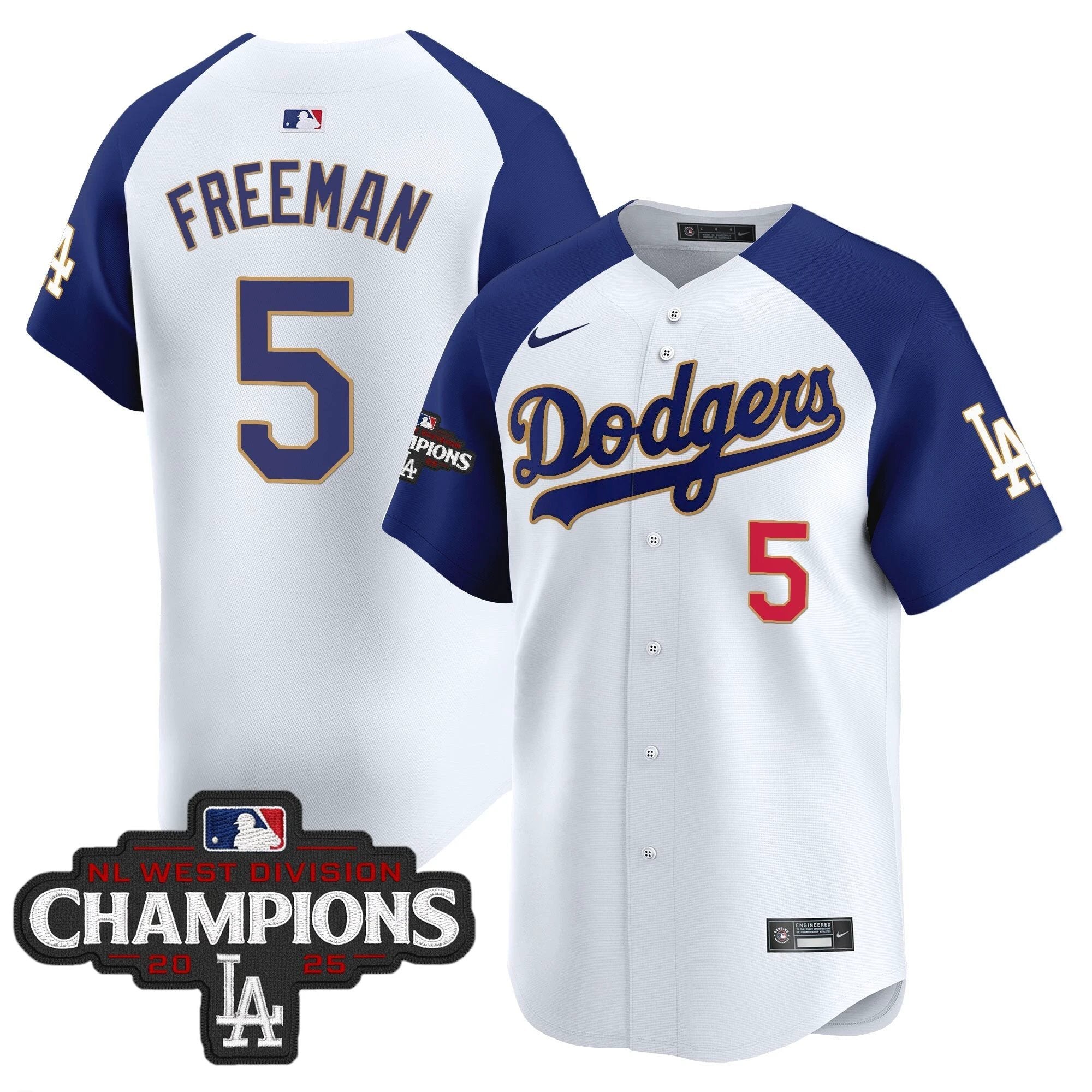 Dodgers 2025 NL West Division Champions Patch Gold Trim Vapor Premier Limited Jersey - All Stitched by Los Angeles Dodgers