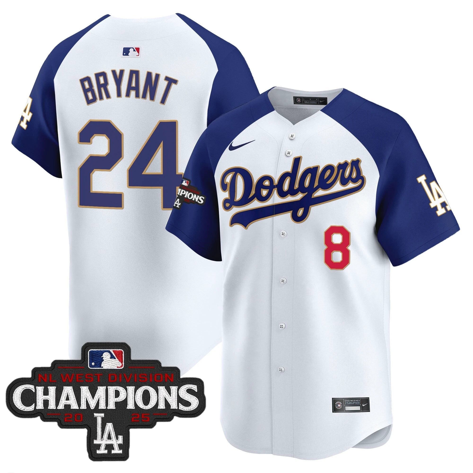 Dodgers 2025 NL West Division Champions Patch Gold Trim Vapor Premier Limited Jersey - All Stitched by Los Angeles Dodgers
