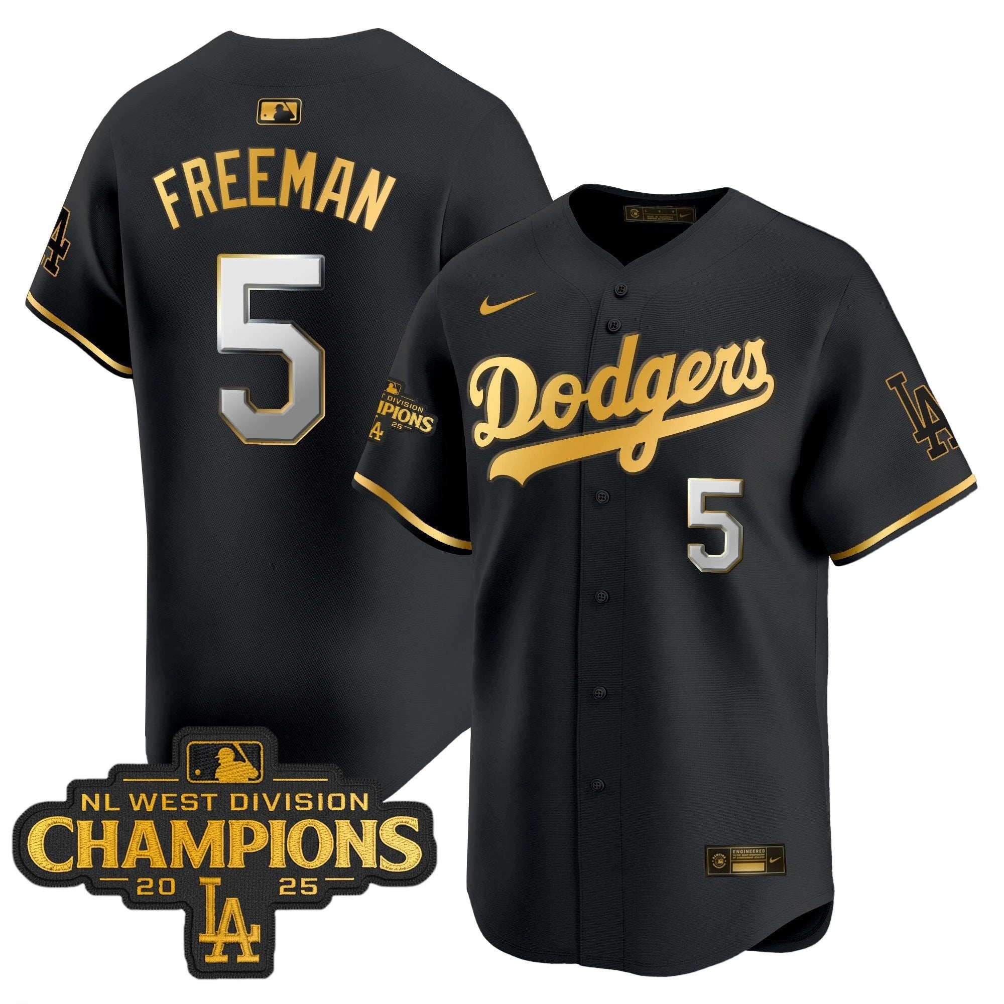 Dodgers 2025 NL West Division Champions Patch Gold Trim Vapor Premier Limited Jersey - All Stitched by Los Angeles Dodgers