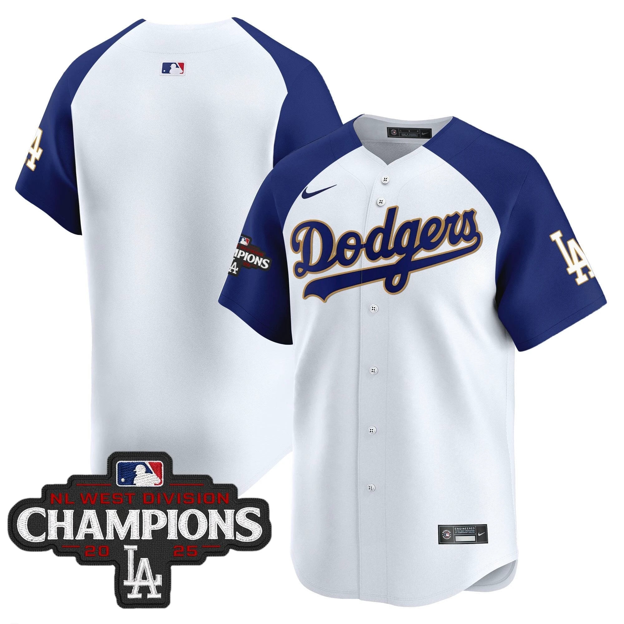 Dodgers 2025 NL West Division Champions Patch Gold Trim Vapor Premier Limited Jersey - All Stitched by Los Angeles Dodgers