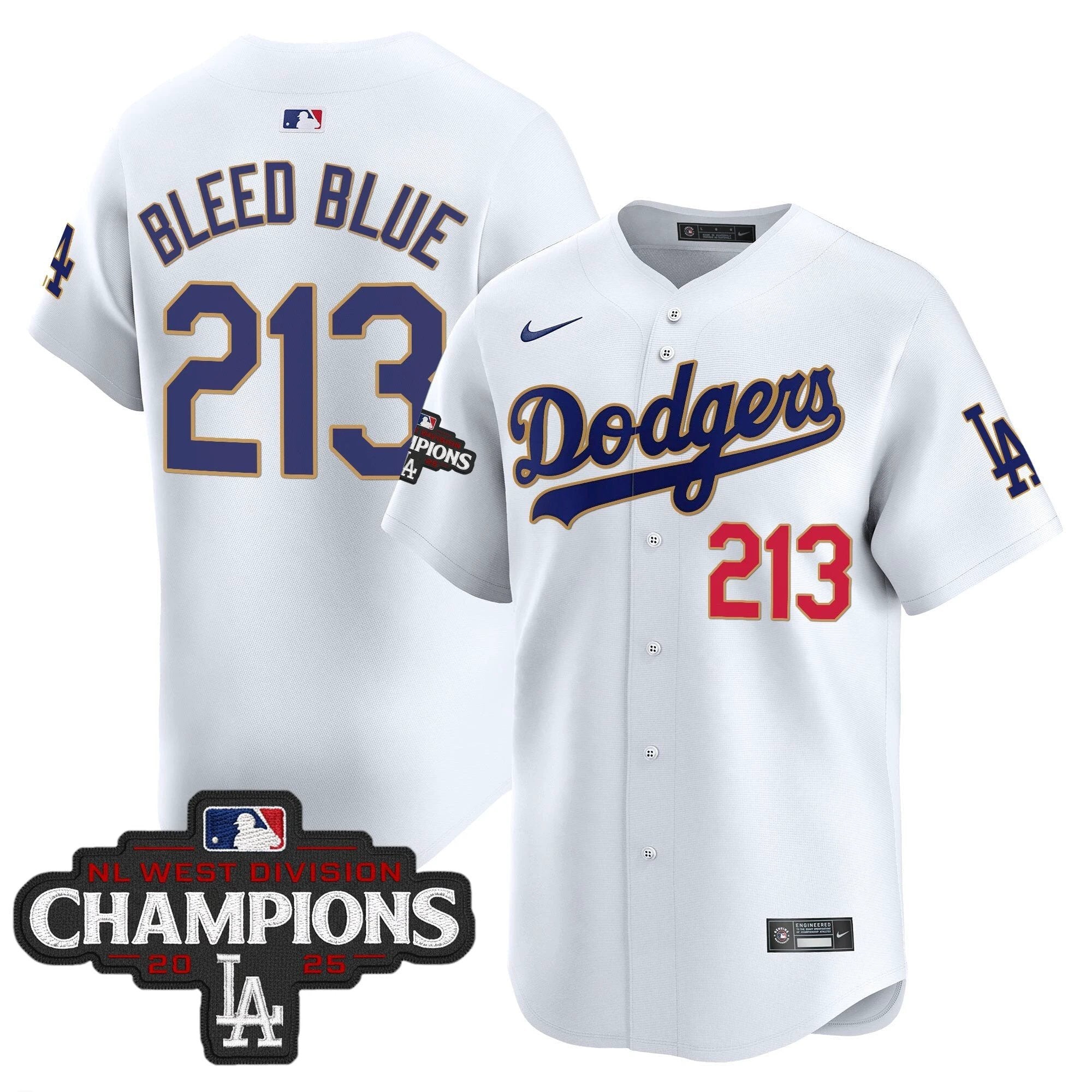 Dodgers 2025 NL West Division Champions Patch Gold Trim Vapor Premier Limited Jersey - All Stitched by Los Angeles Dodgers