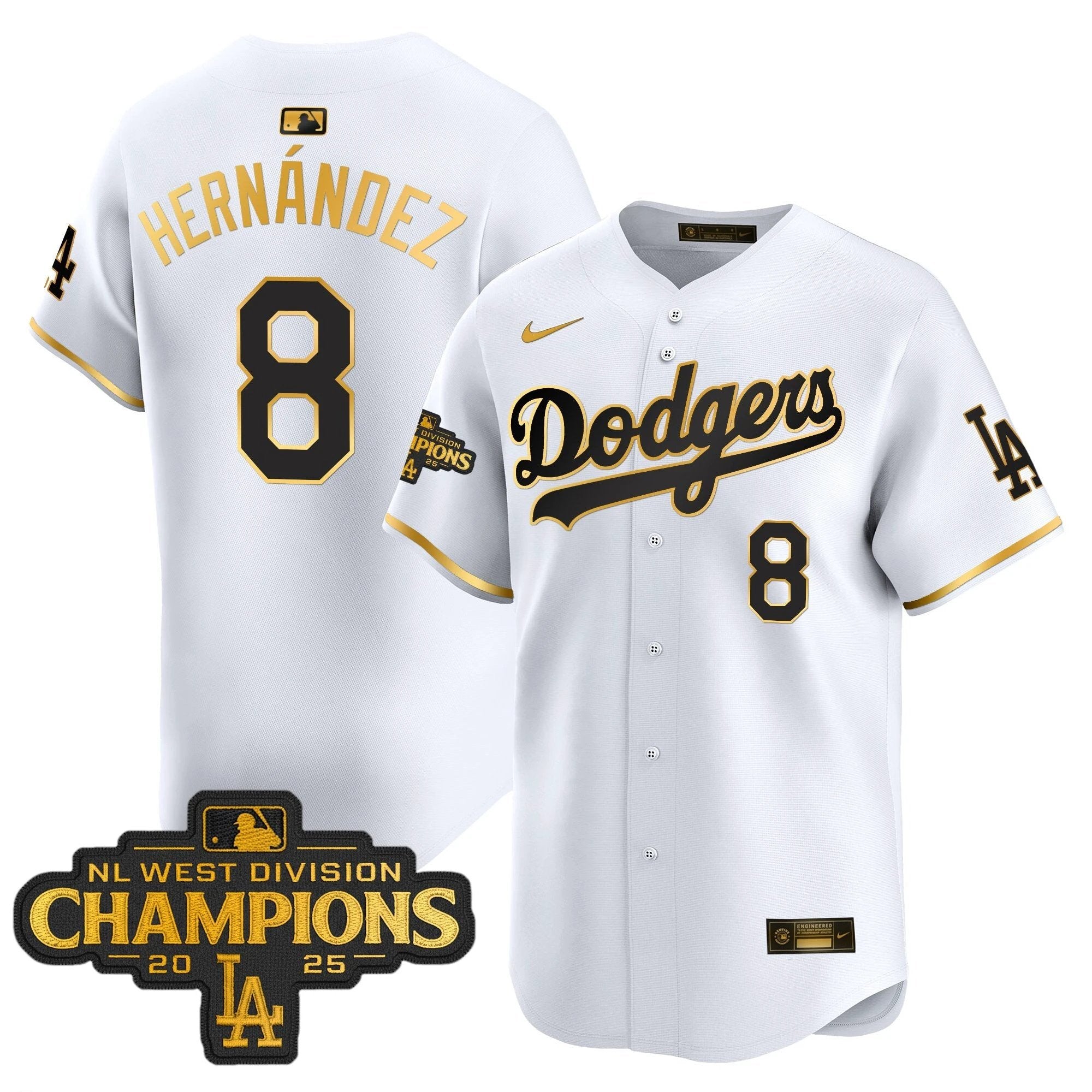 Dodgers 2025 NL West Division Champions Patch Gold Trim Vapor Premier Limited Jersey - All Stitched by Los Angeles Dodgers
