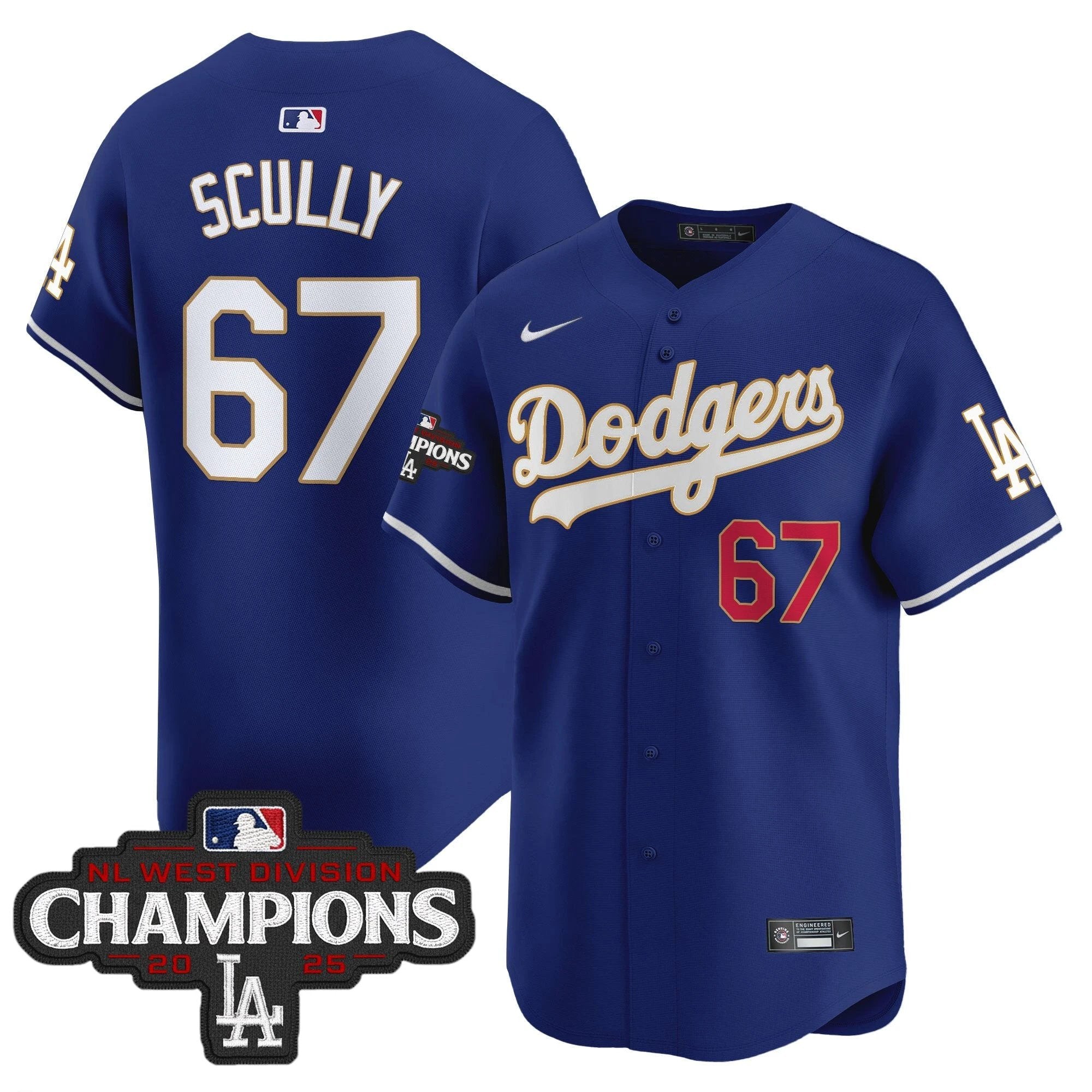 Dodgers 2025 NL West Division Champions Patch Gold Trim Vapor Premier Limited Jersey - All Stitched by Los Angeles Dodgers
