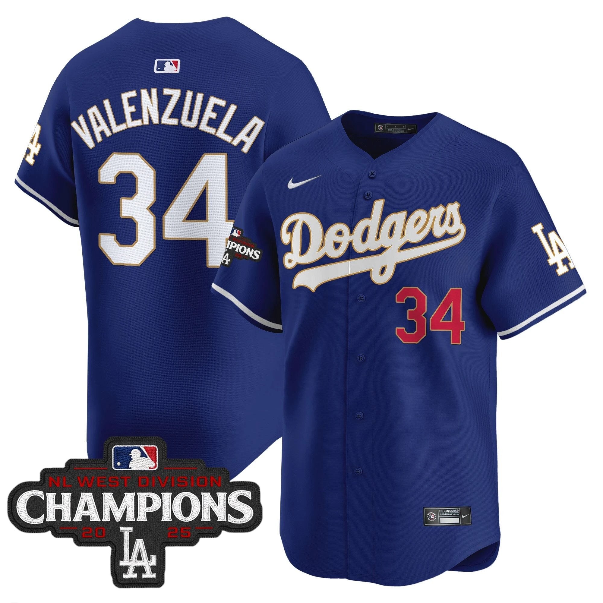 Dodgers 2025 NL West Division Champions Patch Gold Trim Vapor Premier Limited Jersey - All Stitched by Los Angeles Dodgers