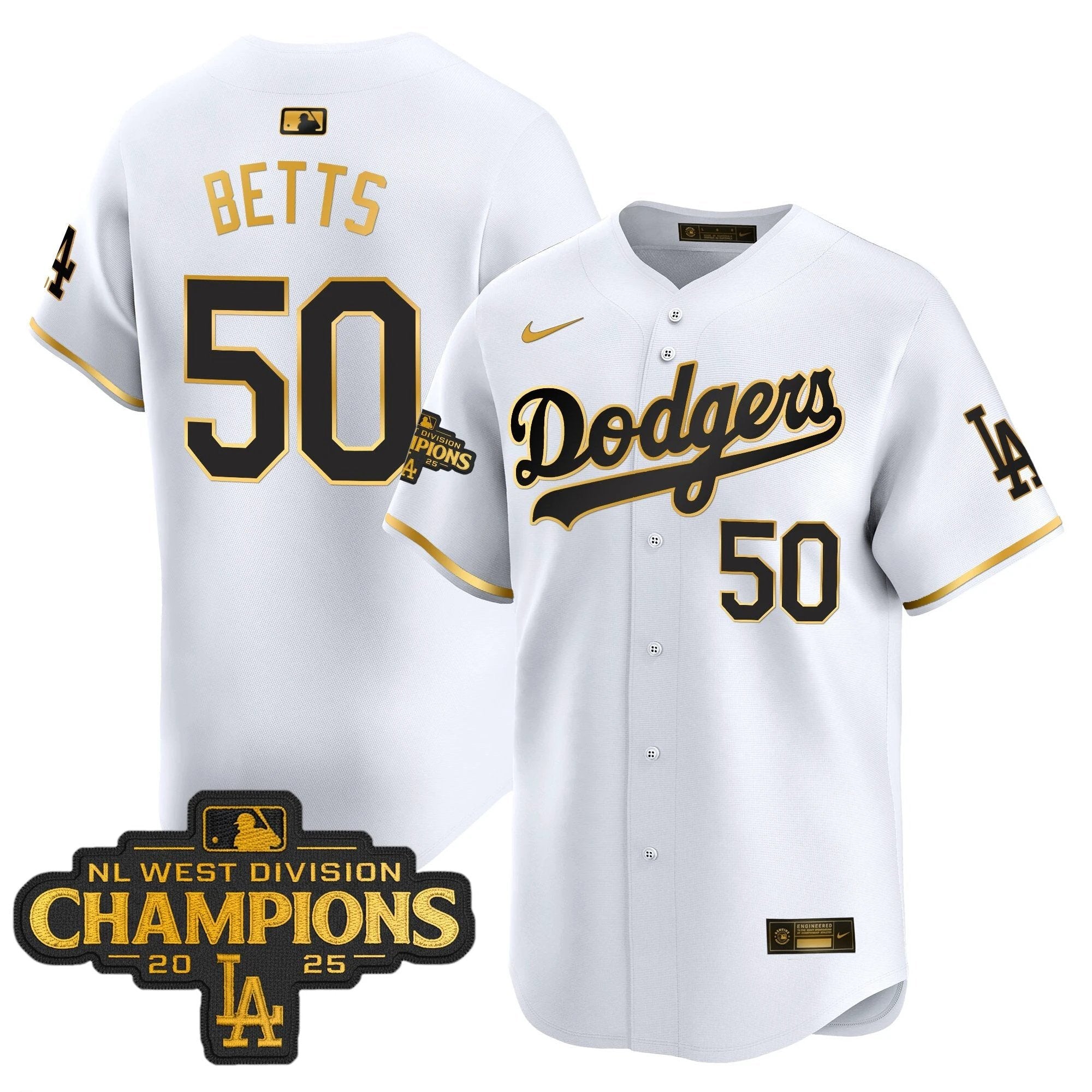 Dodgers 2025 NL West Division Champions Patch Gold Trim Vapor Premier Limited Jersey - All Stitched by Los Angeles Dodgers