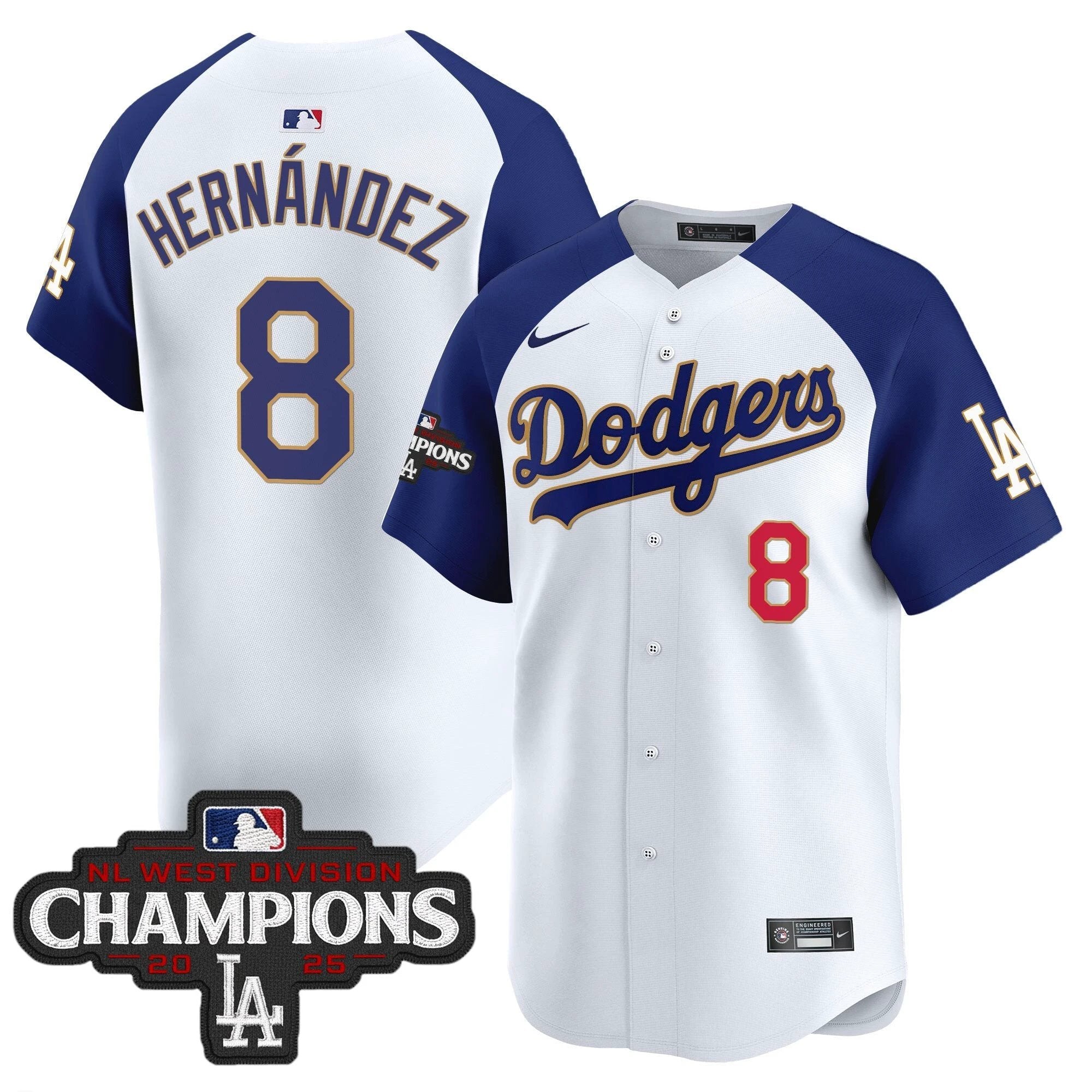 Dodgers 2025 NL West Division Champions Patch Gold Trim Vapor Premier Limited Jersey - All Stitched by Los Angeles Dodgers