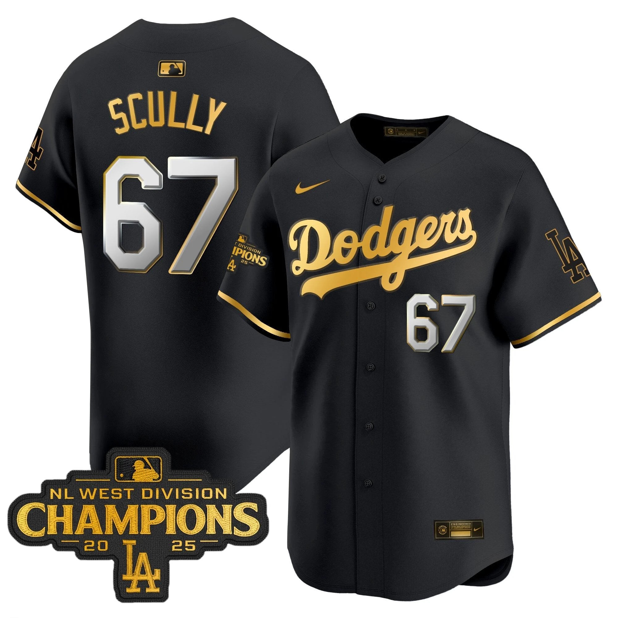Dodgers 2025 NL West Division Champions Patch Gold Trim Vapor Premier Limited Jersey - All Stitched by Los Angeles Dodgers