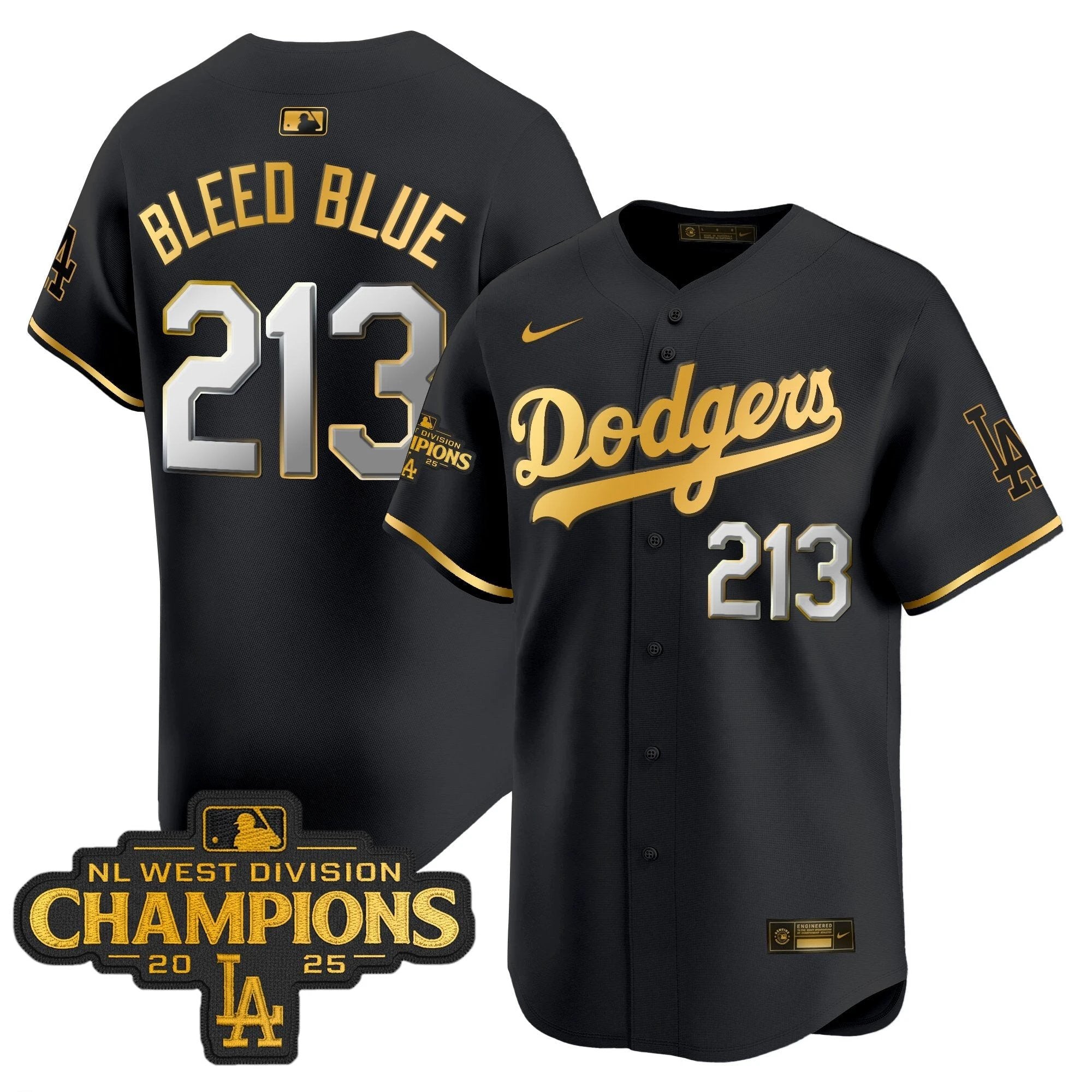 Dodgers 2025 NL West Division Champions Patch Gold Trim Vapor Premier Limited Jersey - All Stitched by Los Angeles Dodgers