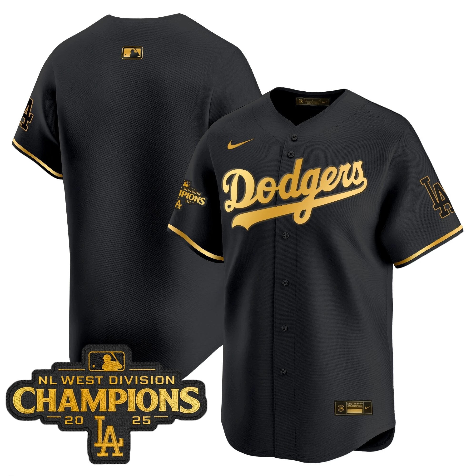 Dodgers 2025 NL West Division Champions Patch Gold Trim Vapor Premier Limited Jersey - All Stitched by Los Angeles Dodgers