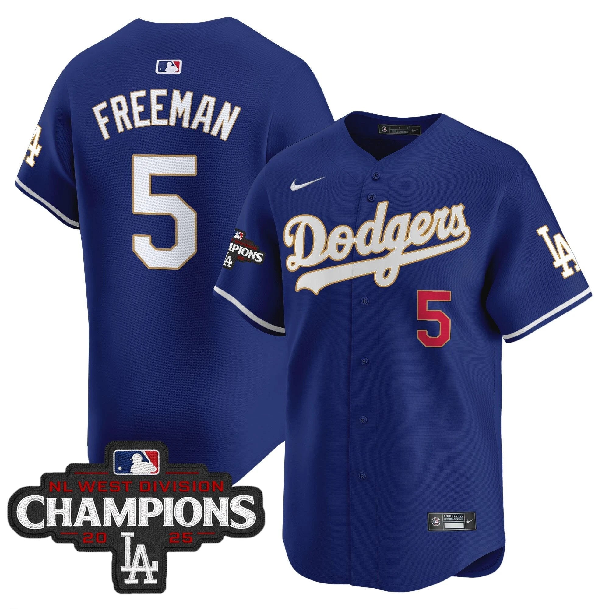 Dodgers 2025 NL West Division Champions Patch Gold Trim Vapor Premier Limited Jersey - All Stitched by Los Angeles Dodgers